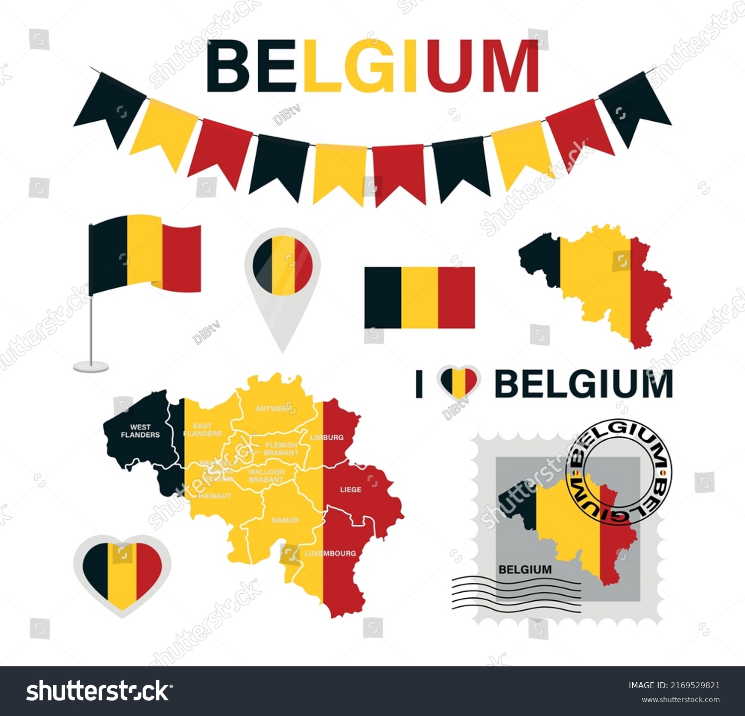 Set Illustrations Belgium Symbols Flat Vector Stock Vector (Royalty ...