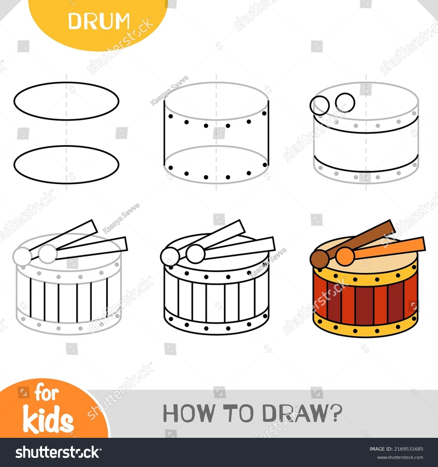 How Draw Drum Children Step By Stock Vector (Royalty Free) 2169531685 ...