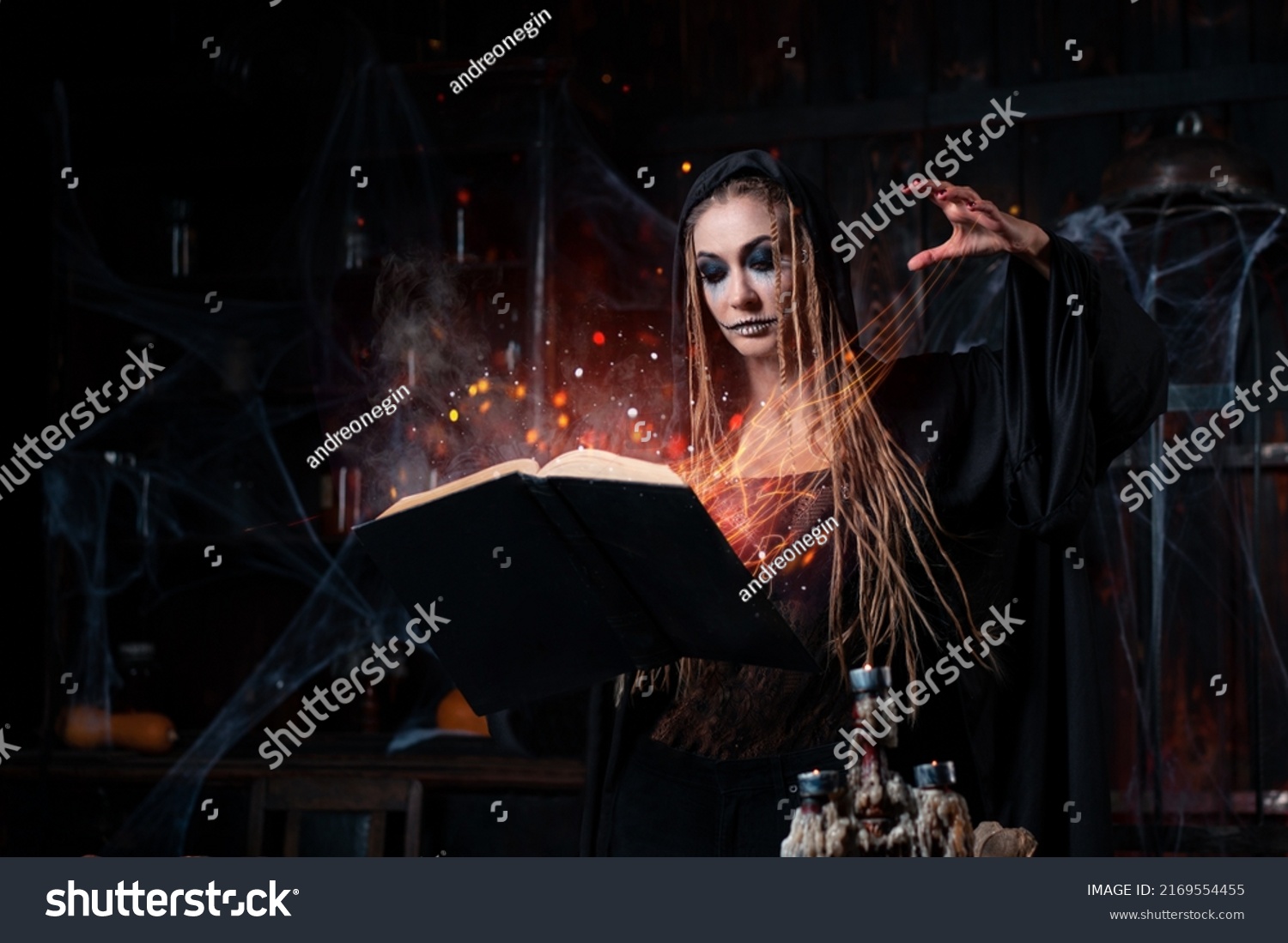 Halloween Concept Witch Dressed Black Hood Stock Photo 2169554455 ...