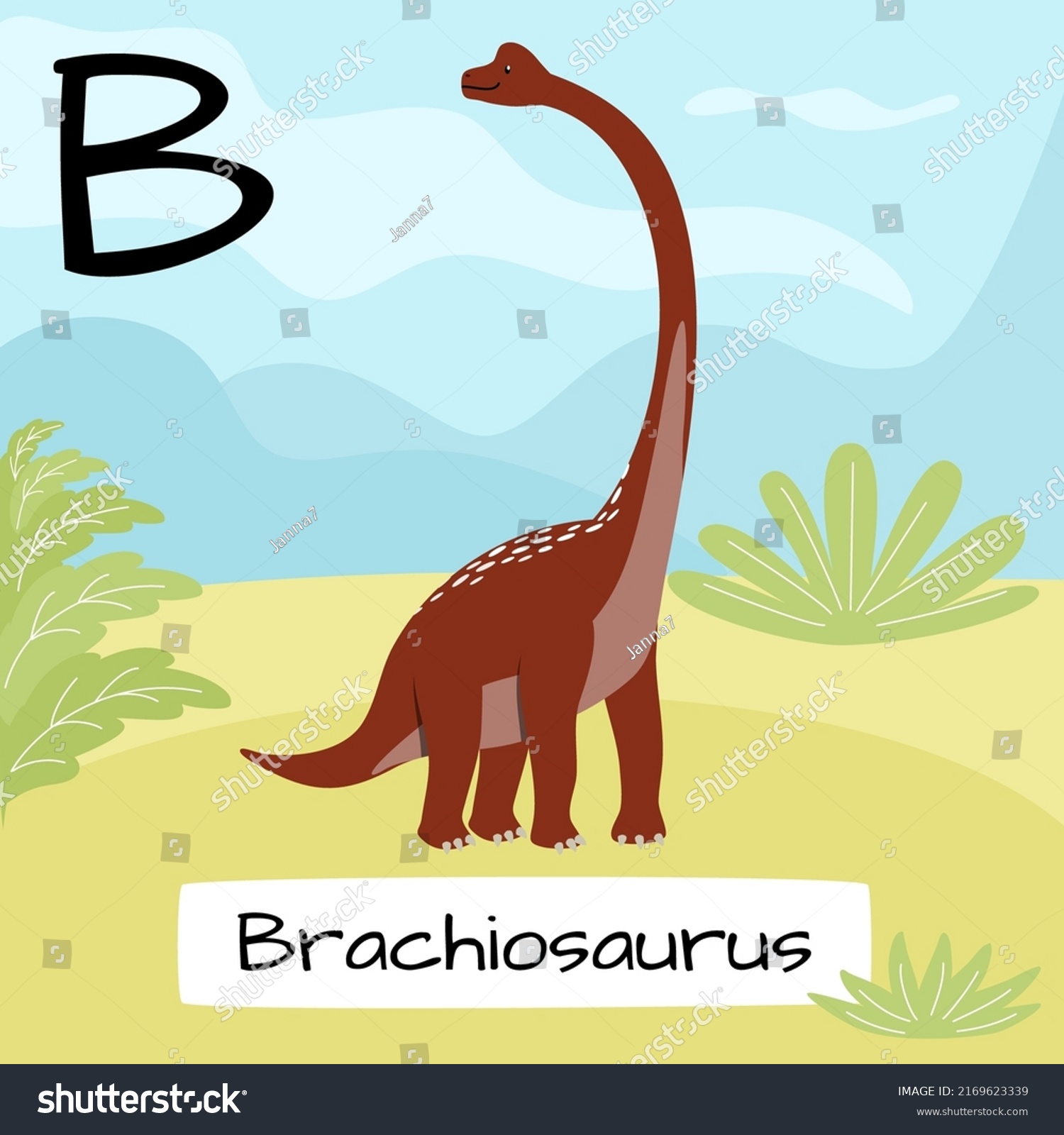 Brachiosaurus Dinosaur Letter B Childrens Alphabet Stock Vector ...