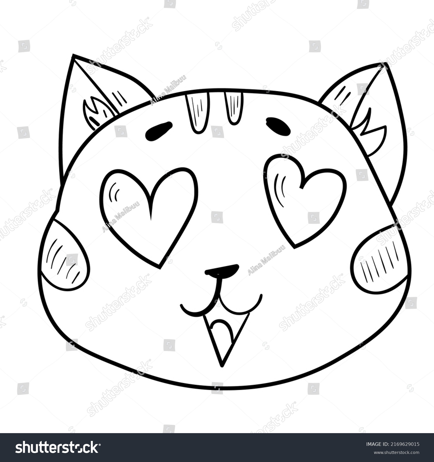Doodle Love Cat Heart Eyes Emotion Stock Vector (Royalty Free