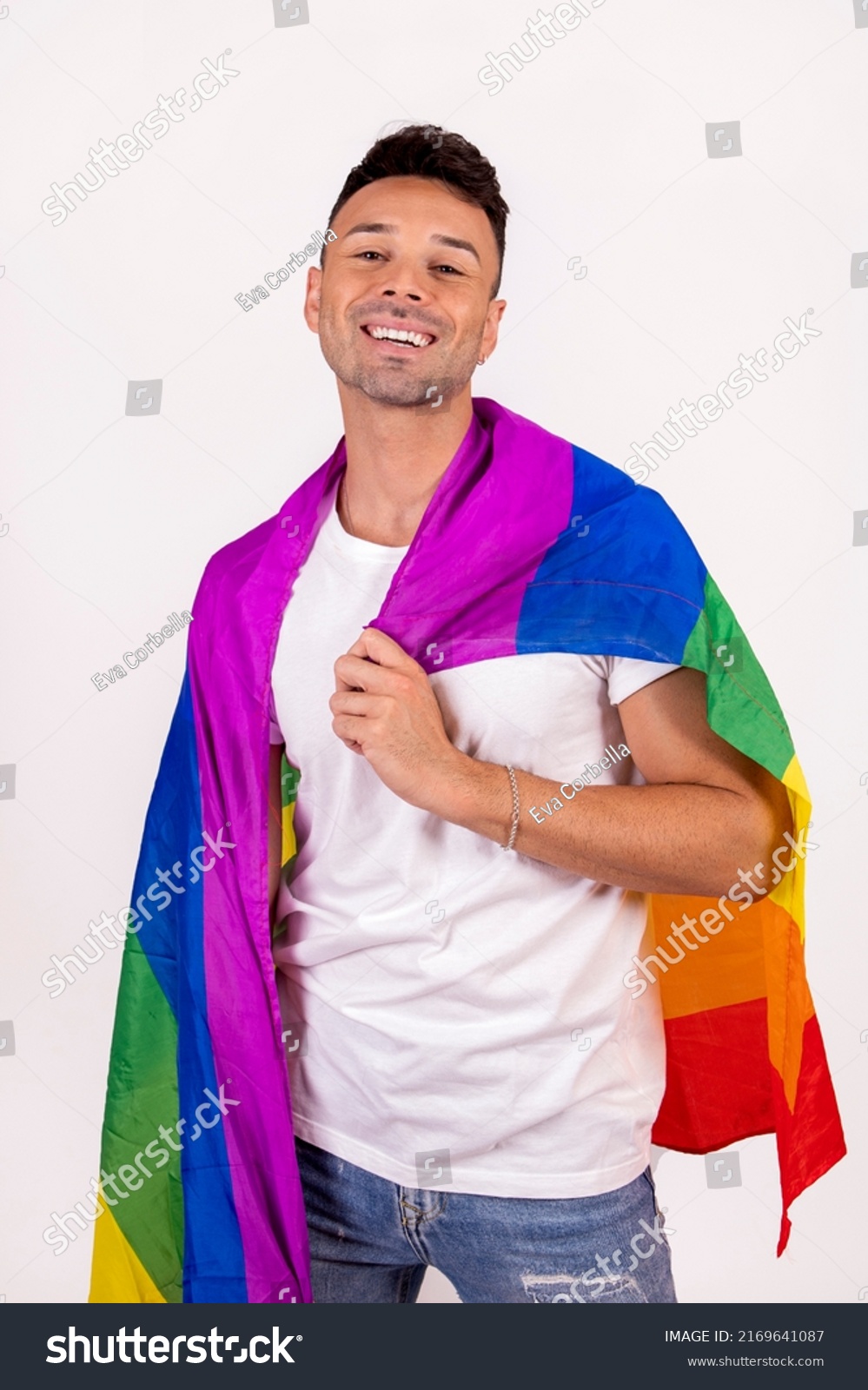 Smiling Gay Man Holding Pride Flag Stock Photo 2169641087 | Shutterstock