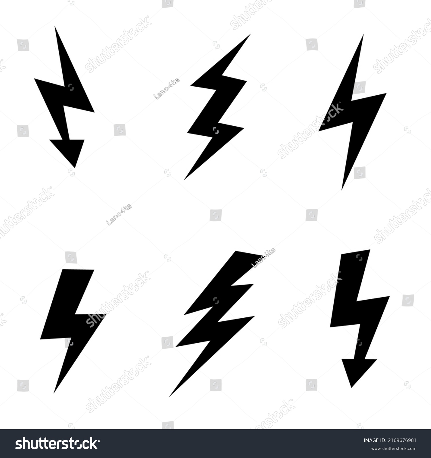 Set Icons Black Lightning Bolt Collection Stock Illustration 2169676981 ...