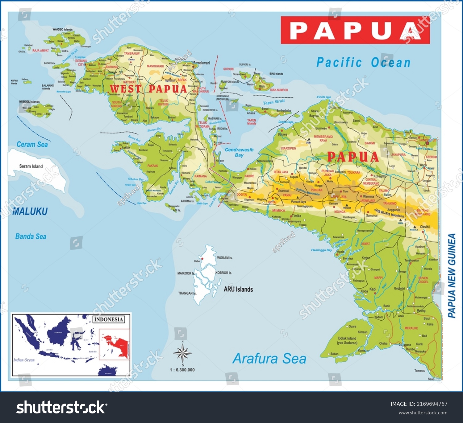 Stock Vector Map Of Papua Indonesia With Two Provinces West Papua And Papua 2169694767 
