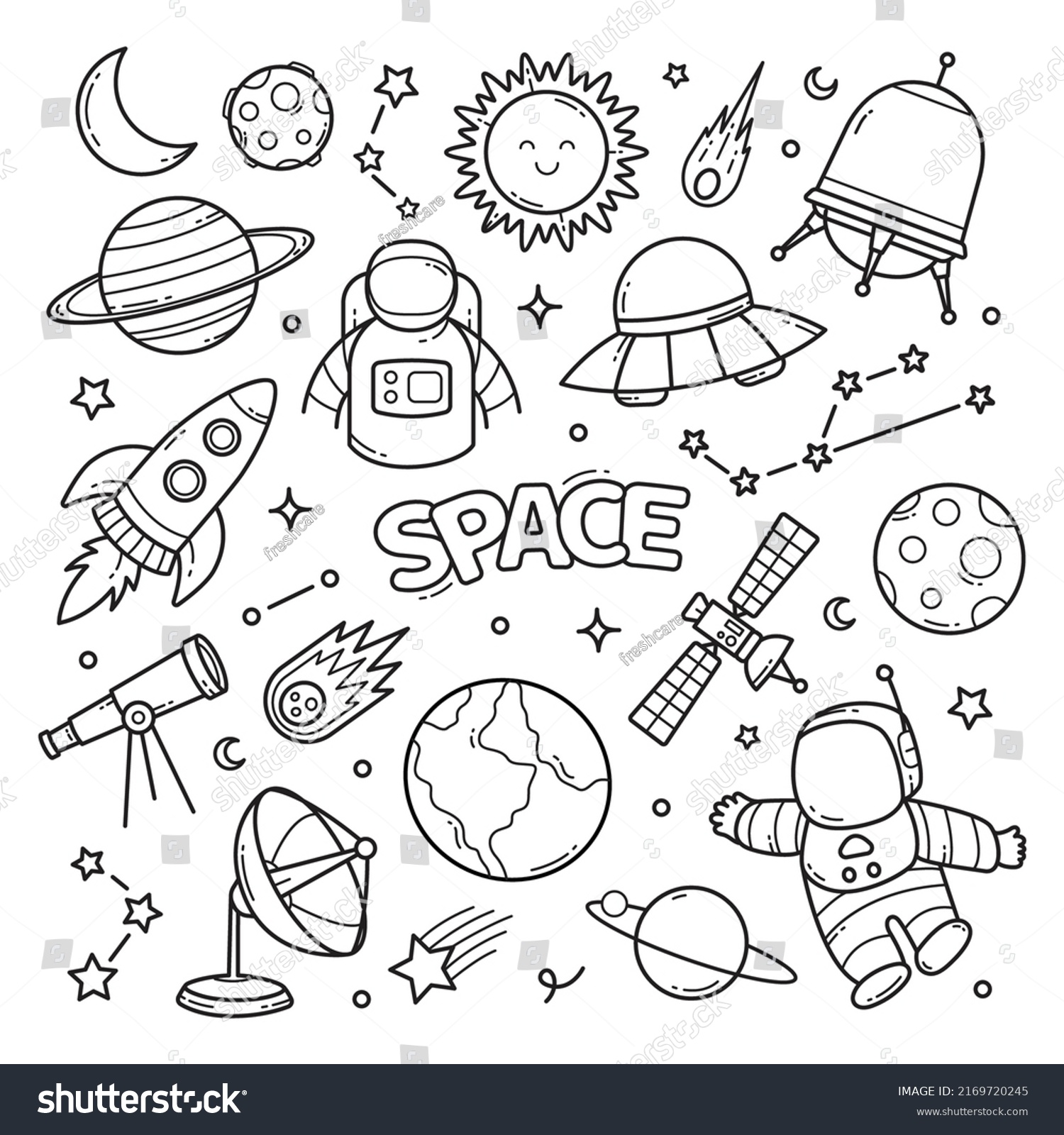 Space Doodle Hand Drawn Vector Clip Stock Vector (Royalty Free ...