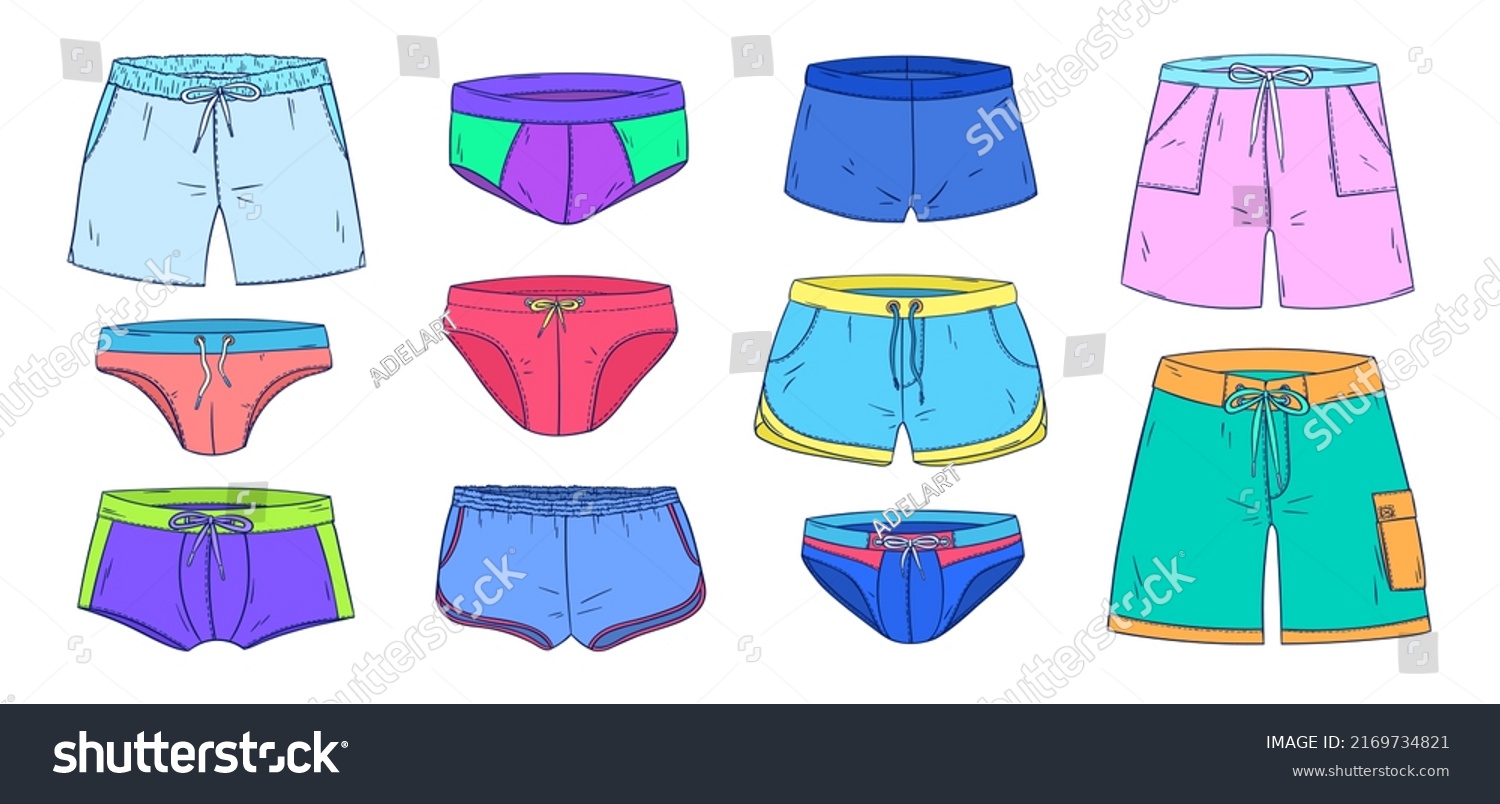 Men Swimwear Doodle Collection Man Swimsuit Stock Vector (Royalty Free ...