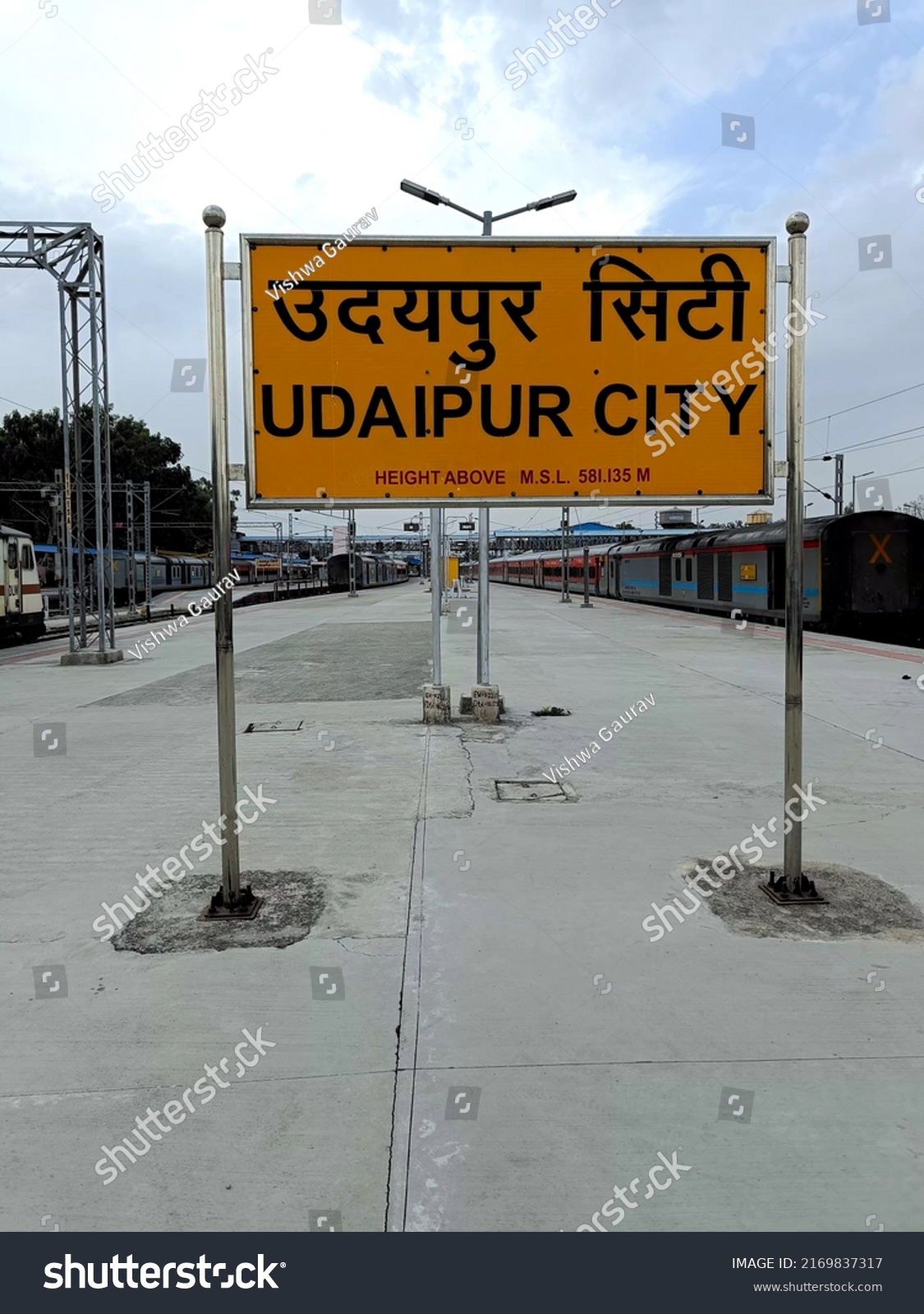 Udaipur City Railway Station Sign Board Stock Photo 2169837317