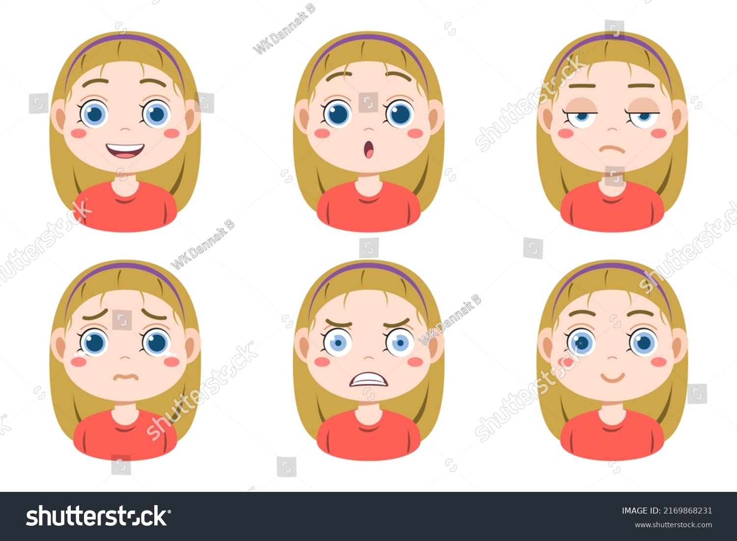 Collection Face Expressions Cute Children Cartoon Stock Vector (royalty 