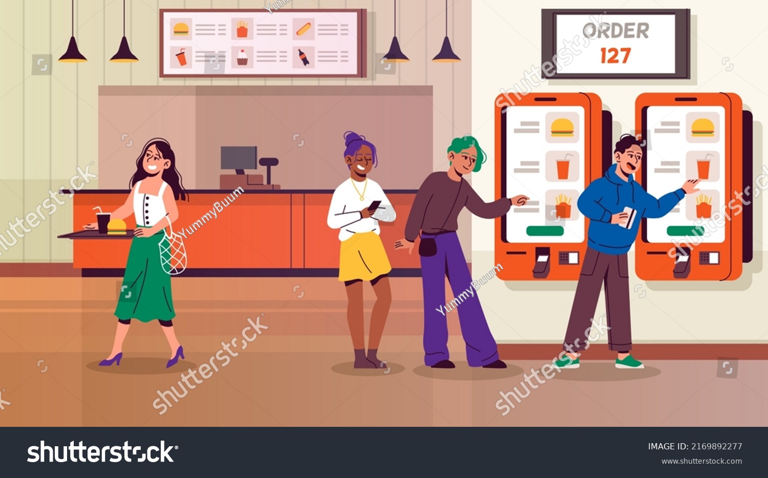 카페 셀프 서비스 사람들 레스토랑 전자식 스톡 벡터(로열티 프리) 2169892277 | Shutterstock