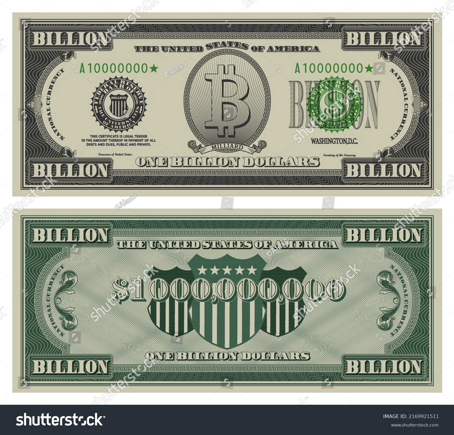 Vector One Billion Dollars Banknote Gray Stock Vector (royalty Free 