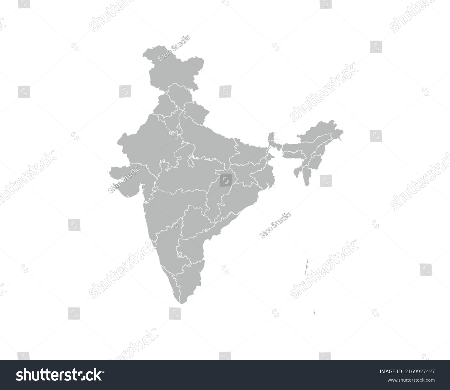 High Detailed Gray Map India On Stock Vector (Royalty Free) 2169927427 ...