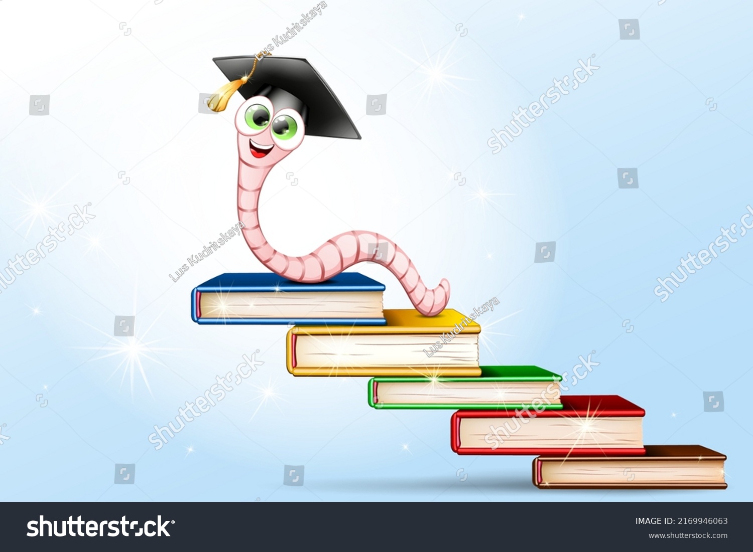 Cute Cartoon Funny Bookworm Graduate Cap Stock Vector (Royalty Free ...