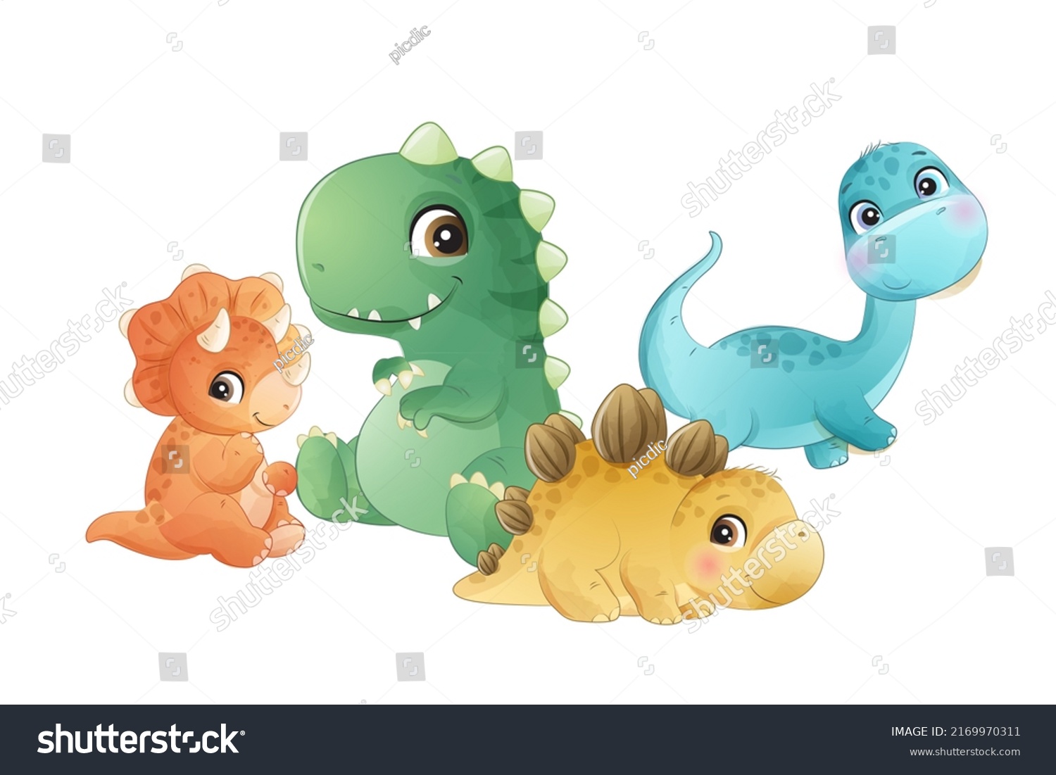 Dino Friends Funny Cartoon Dinosaurs Bones Stock Vector (Royalty Free ...