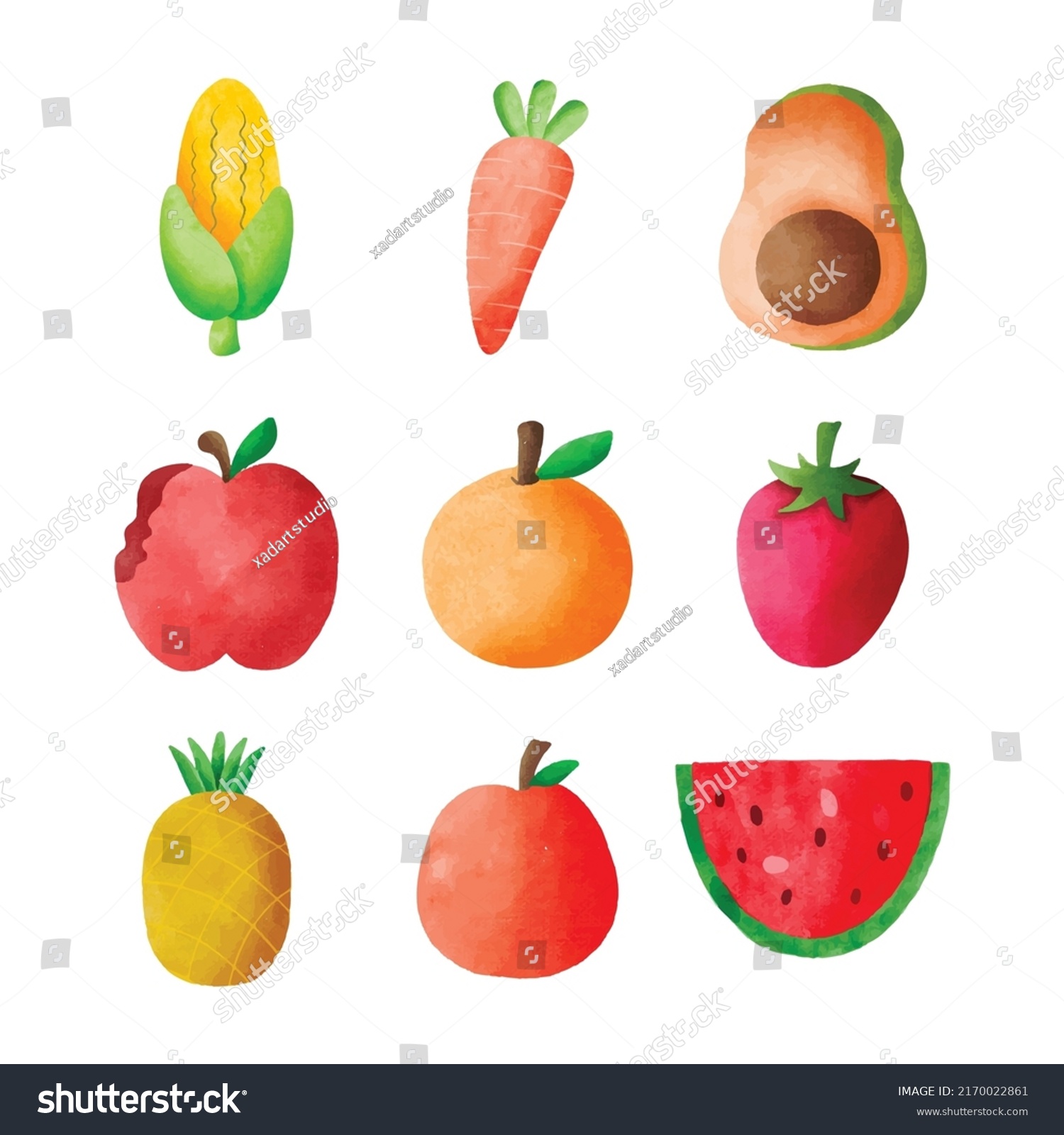 Set Watercolor Fruits Vegetables Stock Vector Royalty Free 2170022861 Shutterstock