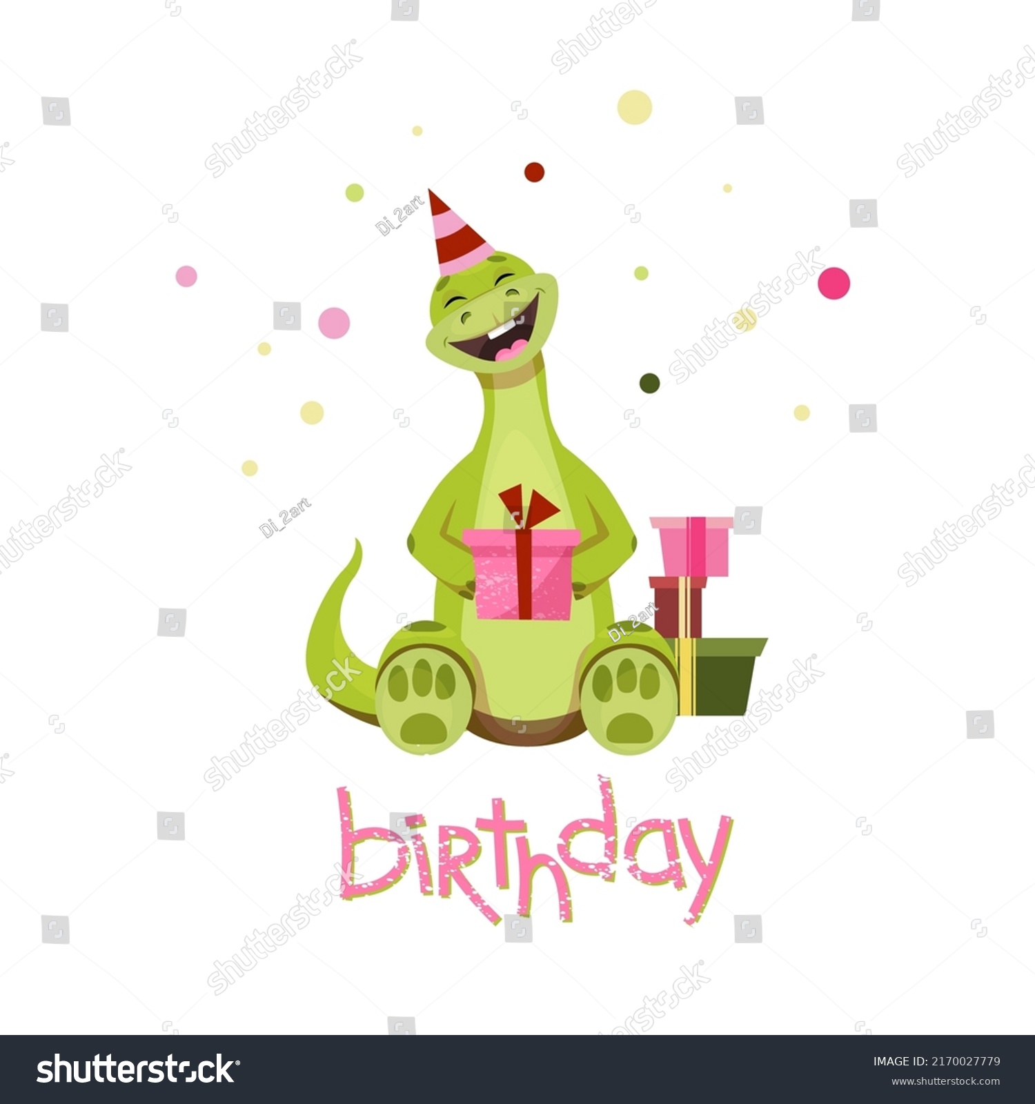 Dinosaur Smiles Gifts Happy Birthday Inscription Stock Vector (Royalty ...