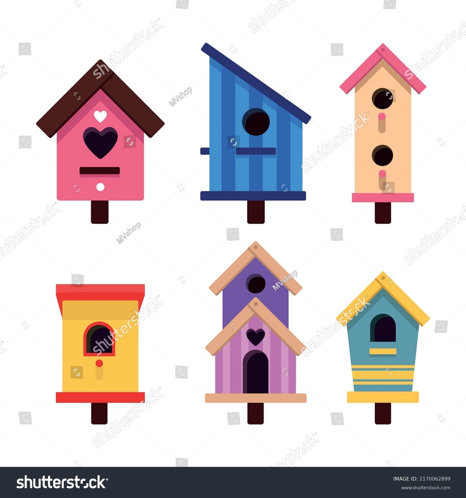 Set Colorful Birdhouses Cartoon Style Vector Stock Vector (Royalty Free ...