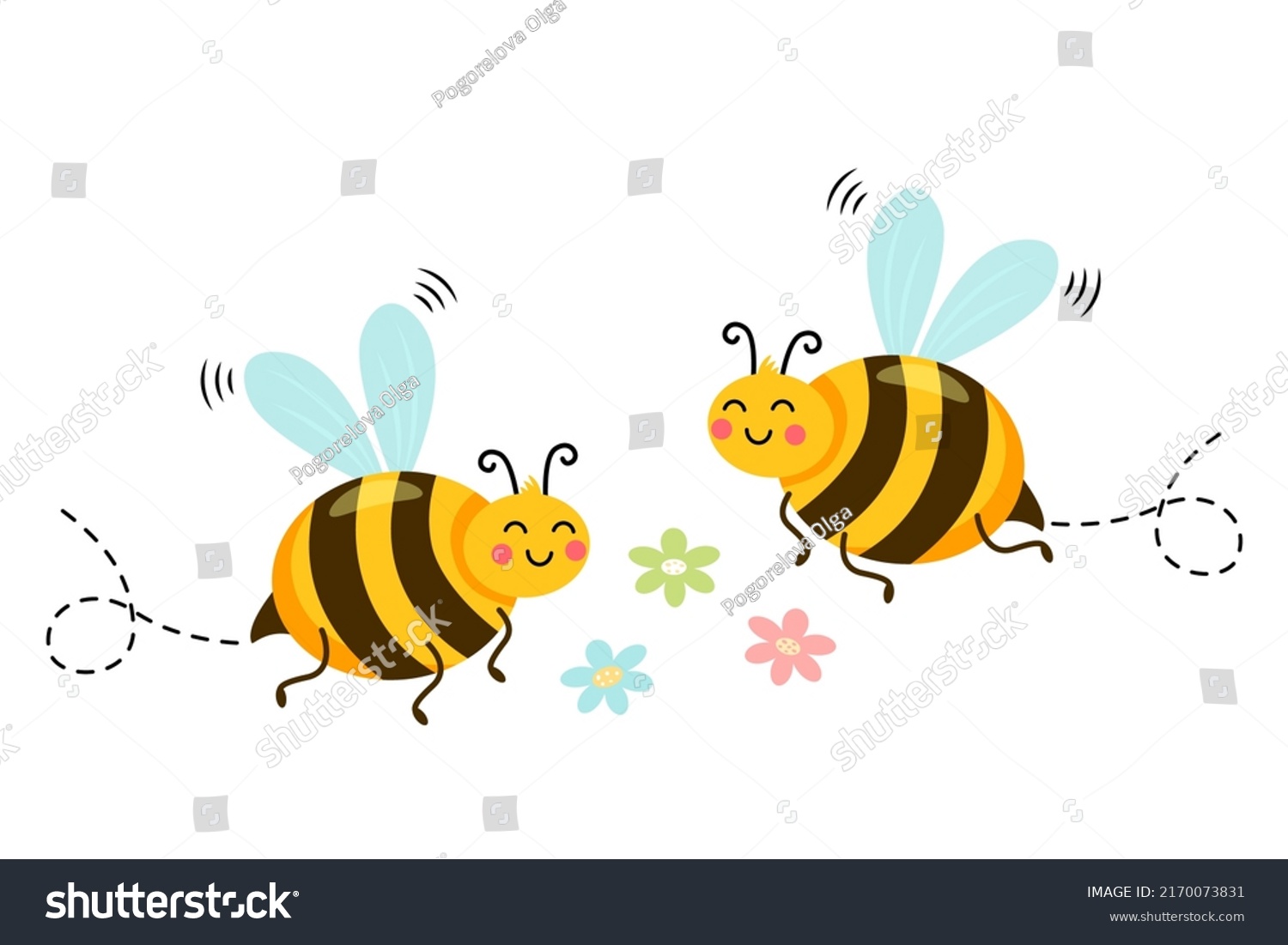 Cute Funny Two Bees Bouquet Flowers Stock Vector (Royalty Free ...