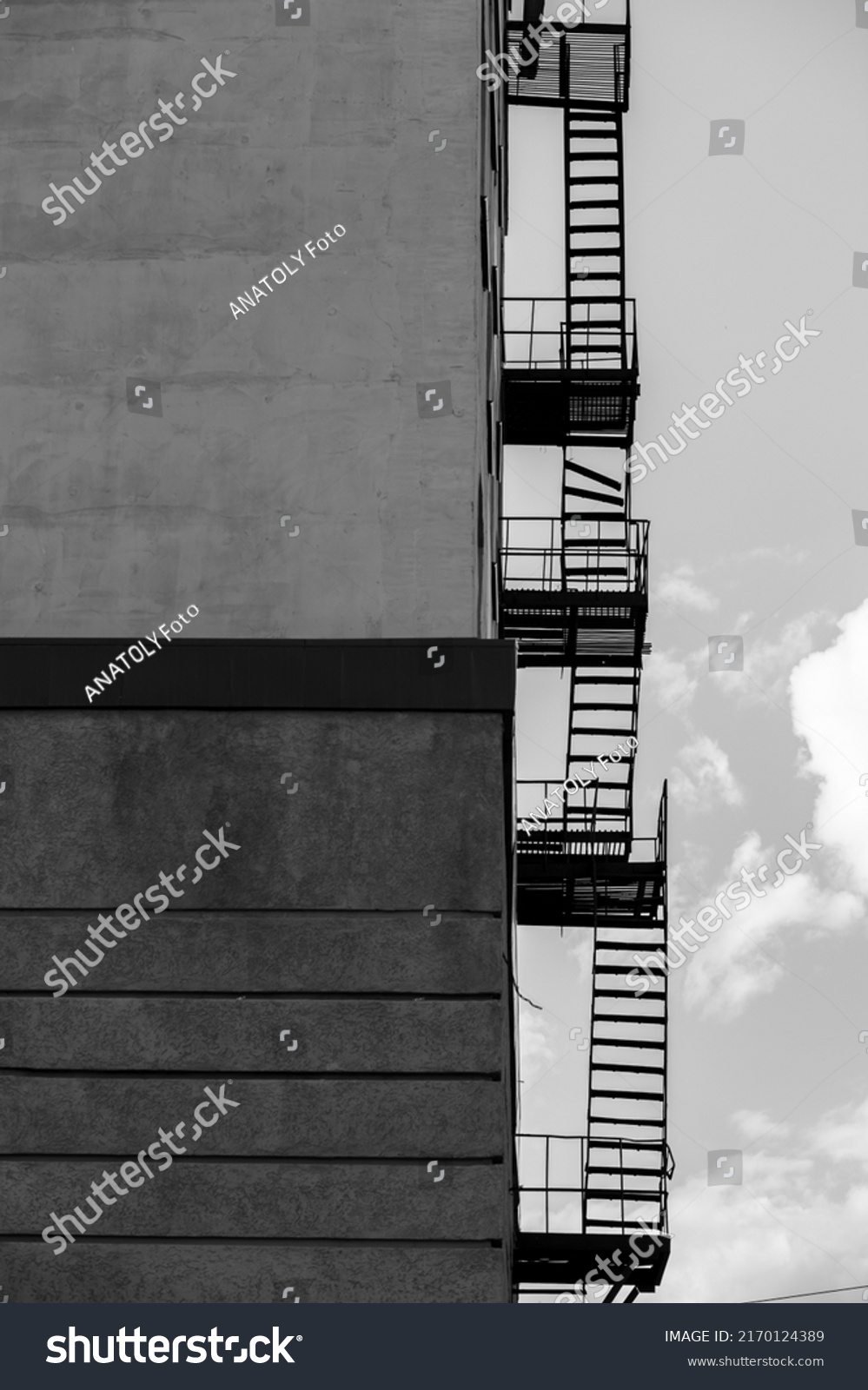 Silhouette Fire Escape On Highrise Building Stock Photo 2170124389 ...