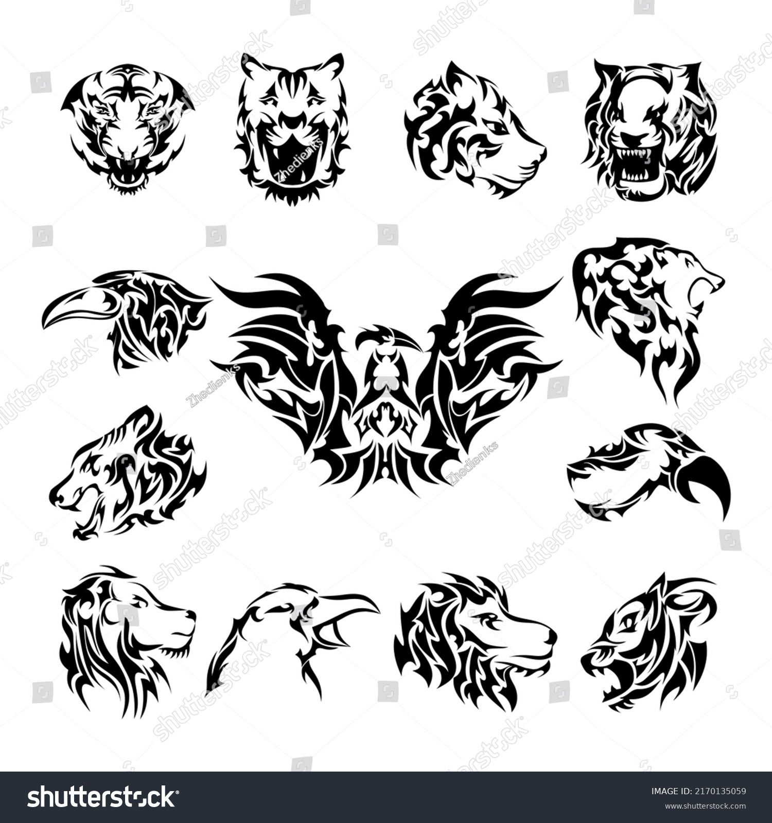 Vector Illustration Tribal Animal Silhouette Set Stock Vector (Royalty ...