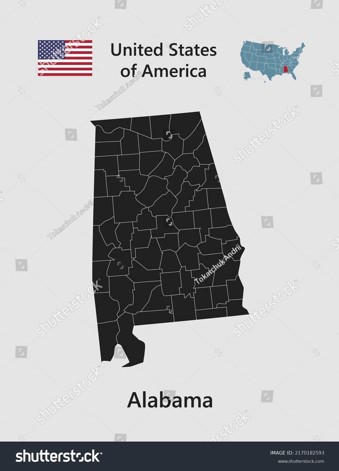 High Detailed Map State Alabama United Stock Vector (Royalty Free ...