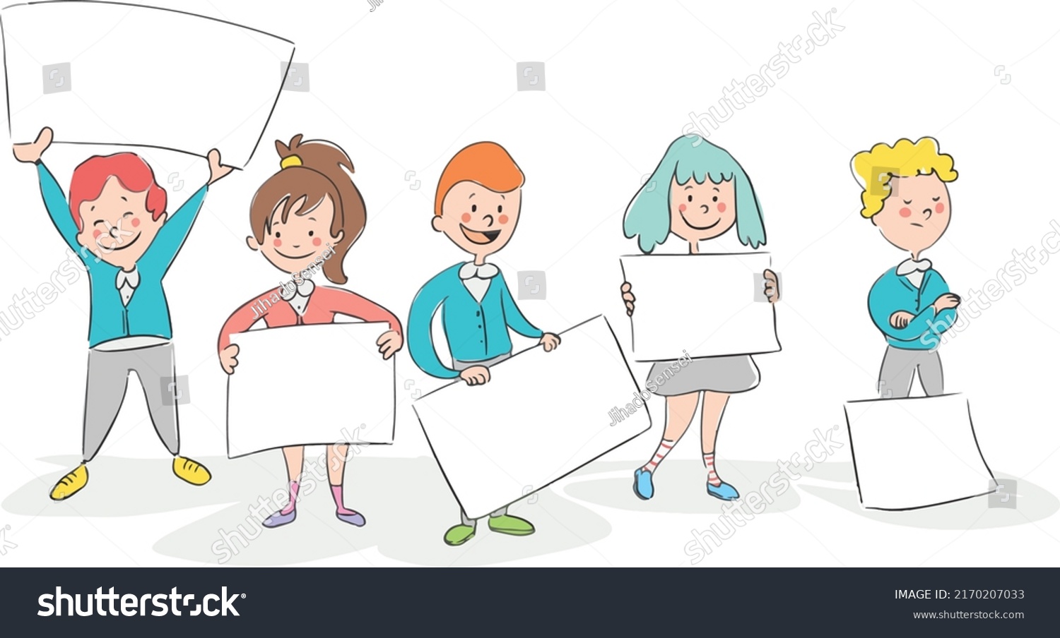 Illustration Kids Holding Blank Banners Students Stock Vector (Royalty