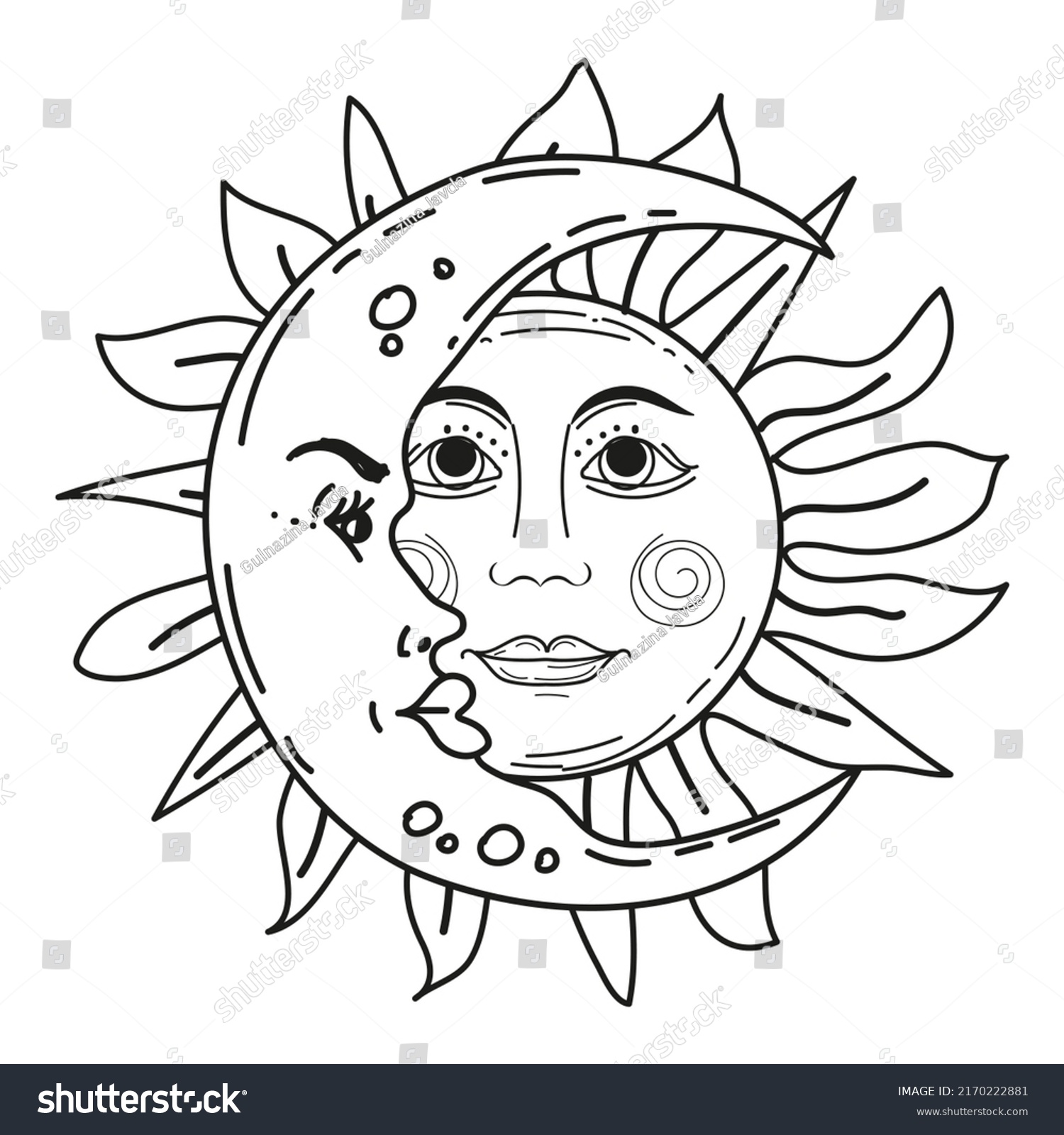 Handdrawn Sun Moon Human Faces Stock Vector (Royalty Free) 2170222881 ...