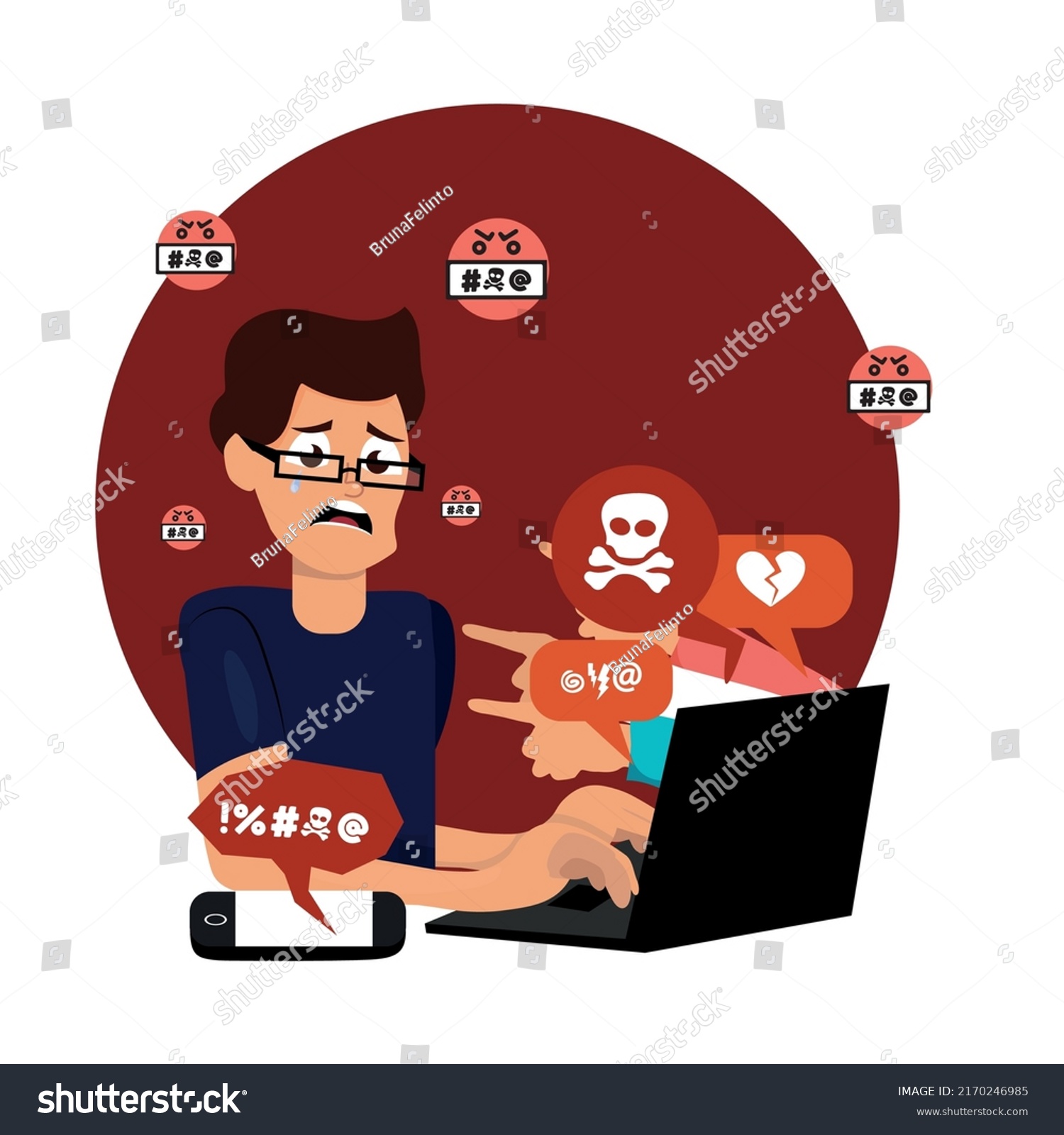 Cyberbullying Social Networks Online Abuse Concept Stock Vector Royalty Free 2170246985