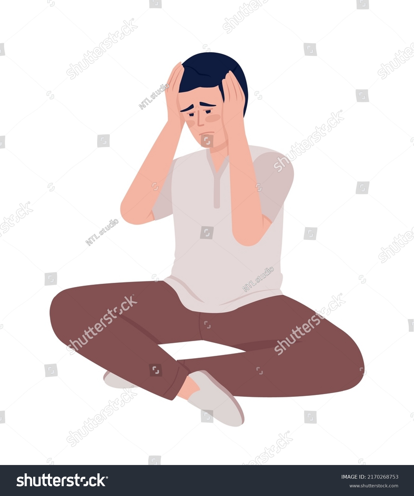 Sad Man Holding Head Semi Flat Stock Vector (Royalty Free) 2170268753 ...