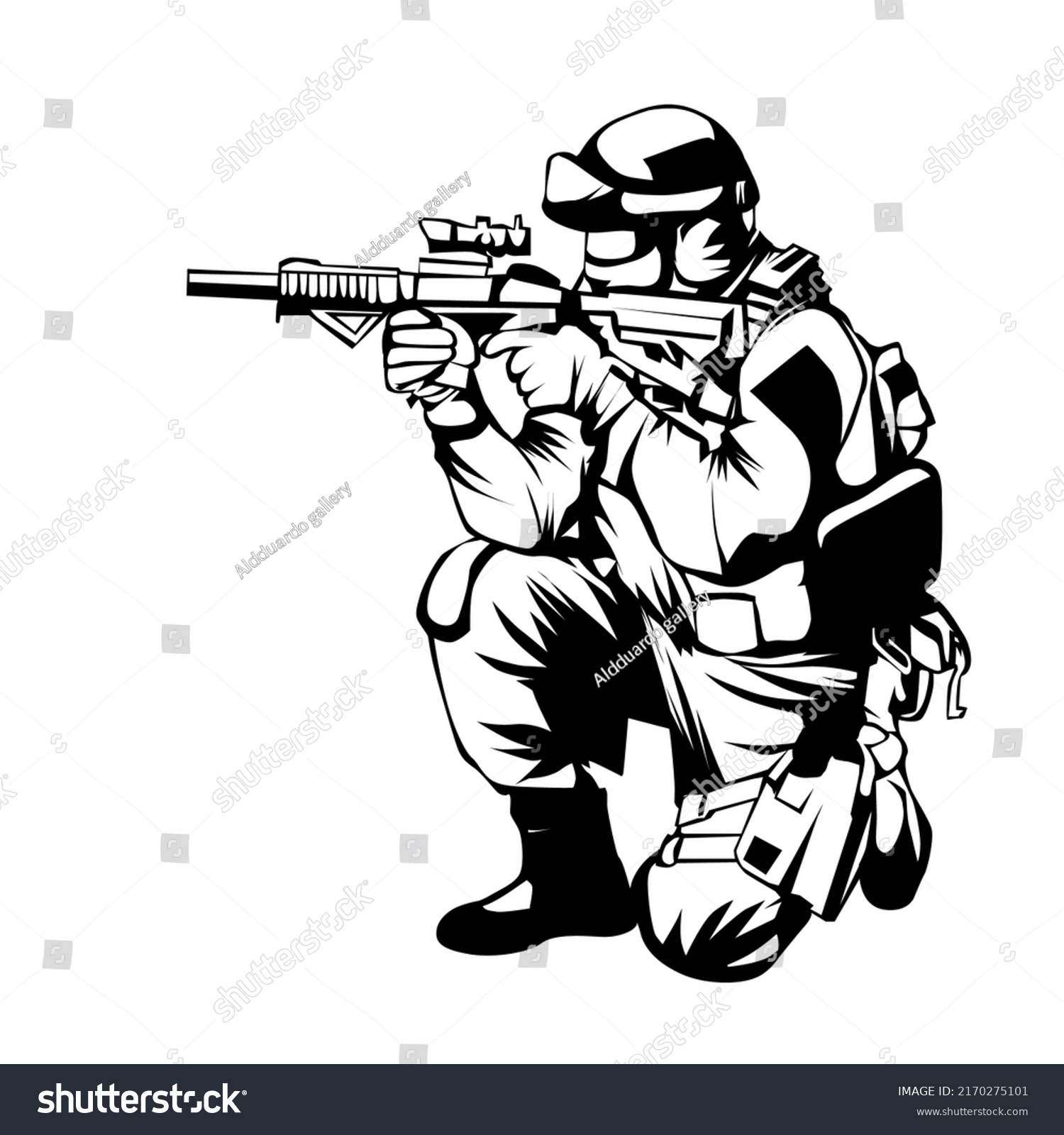 Silhouette Illustration Soldier Shooting Stock Illustration 2170275101 ...