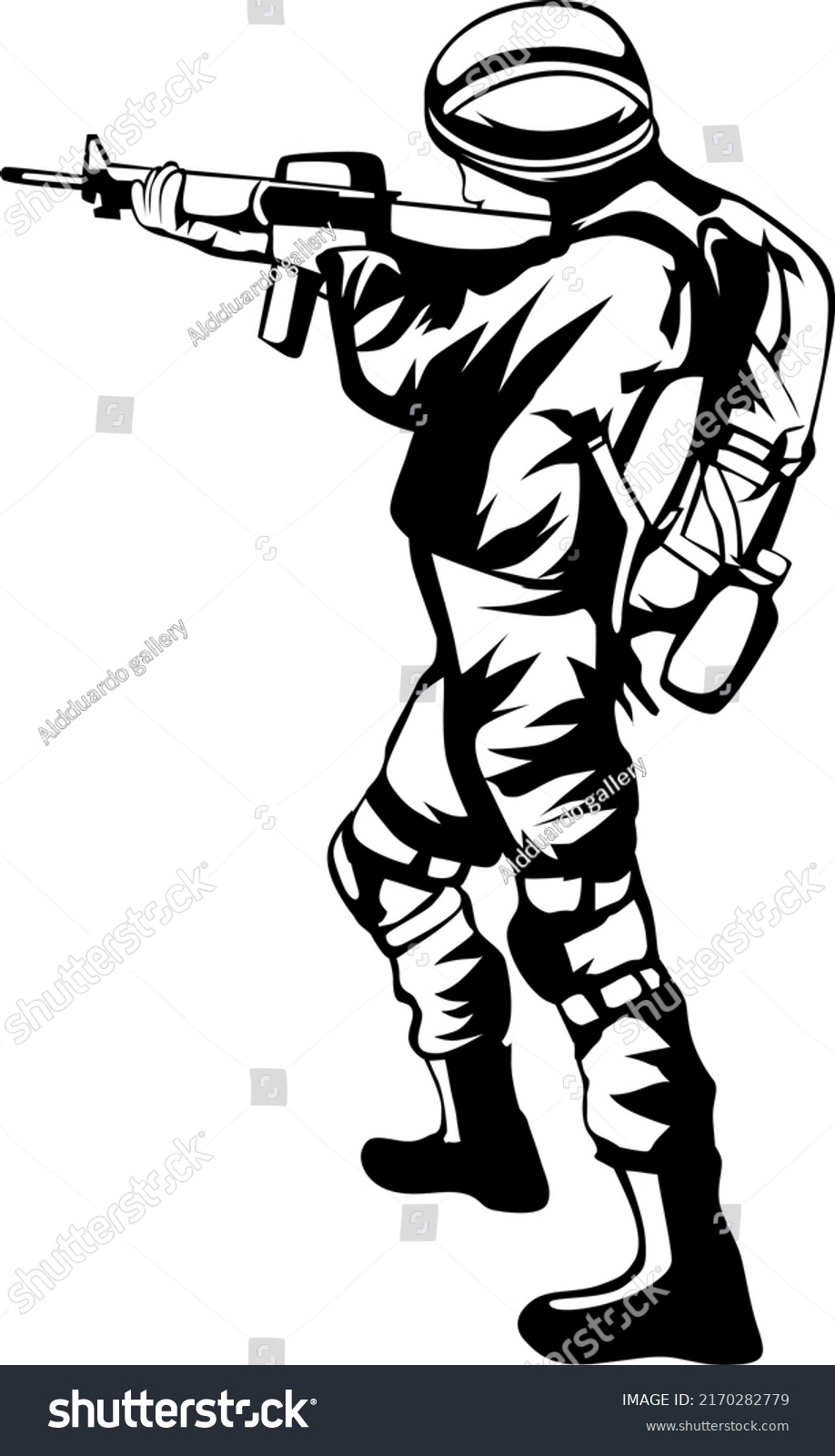 Vector Silhouette Illustration Soldier Shooting Stock Vector (Royalty ...