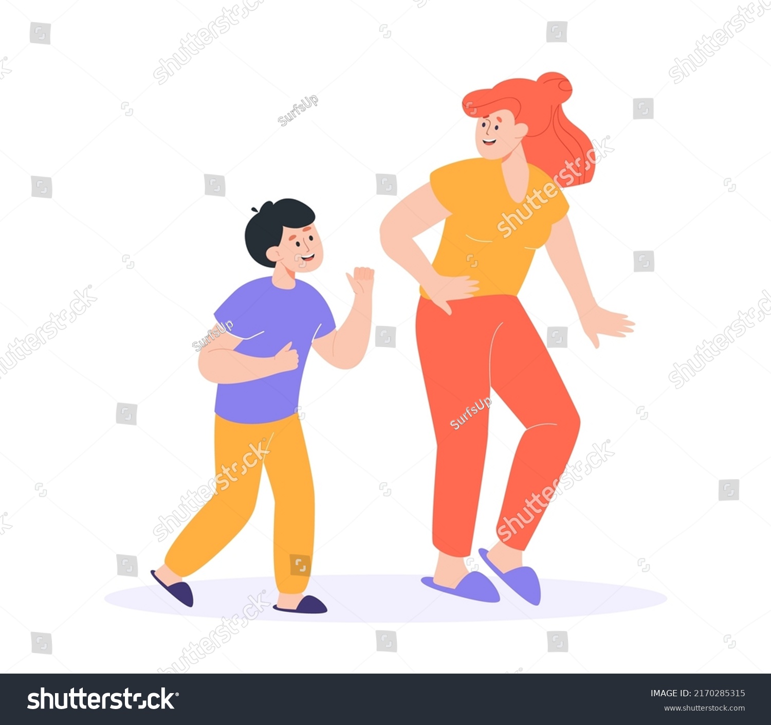 Happy Cartoon Mother Son Dancing Together Stock Vector (royalty Free 