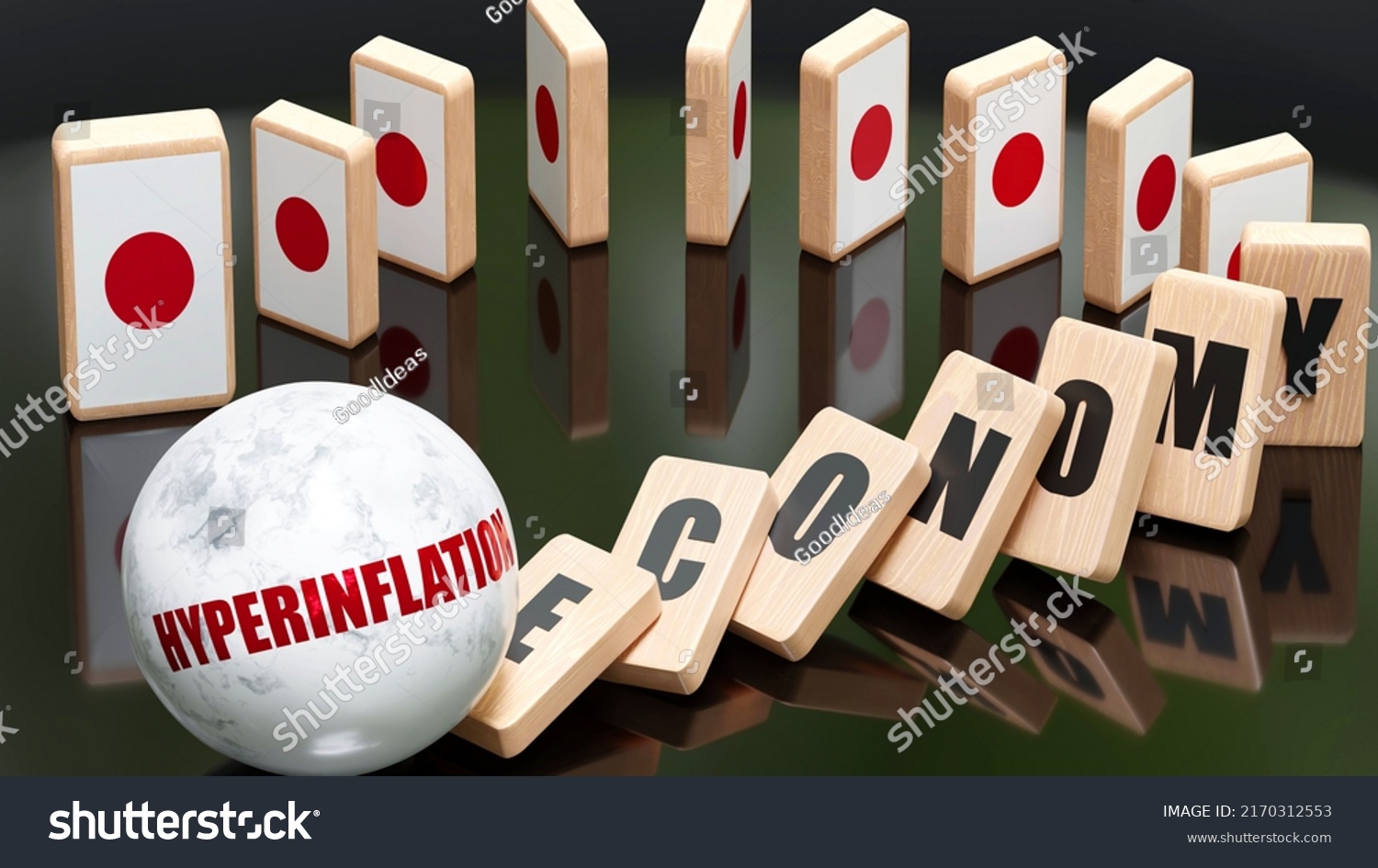 Japan Hyperinflation Economy Domino Effect Chain Stock Illustration