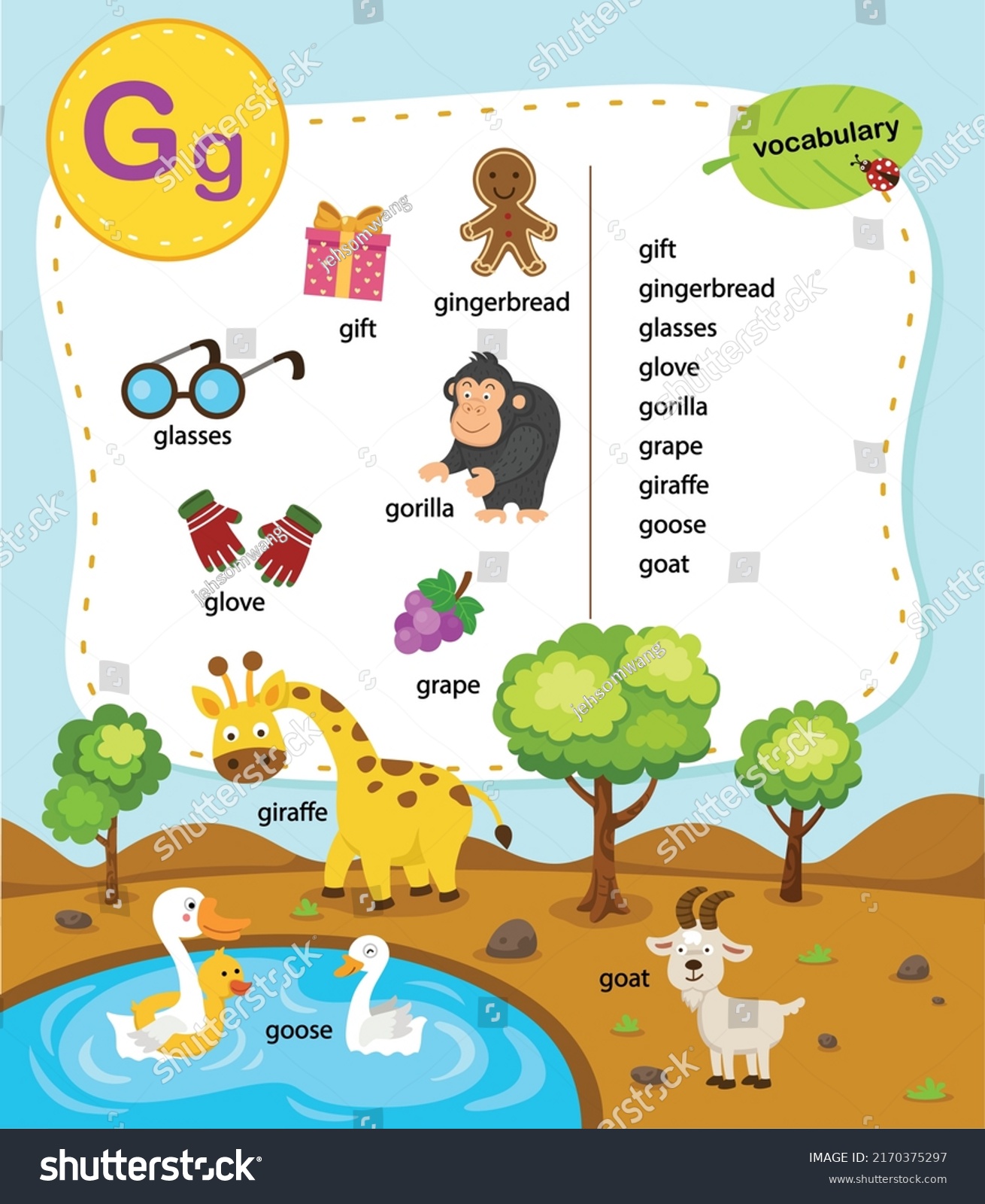 Alphabet Letter G Education Vocabulary Illustration Stock Vector ...