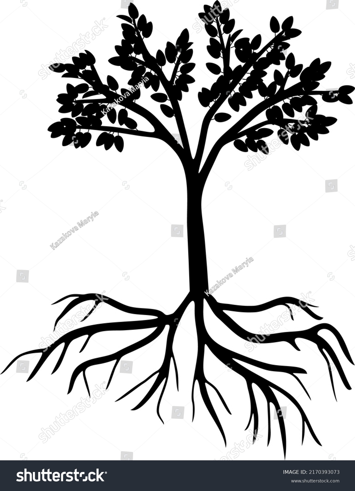 Black Silhouette Cartoon Tree Crown Root Stock Vector (Royalty Free ...