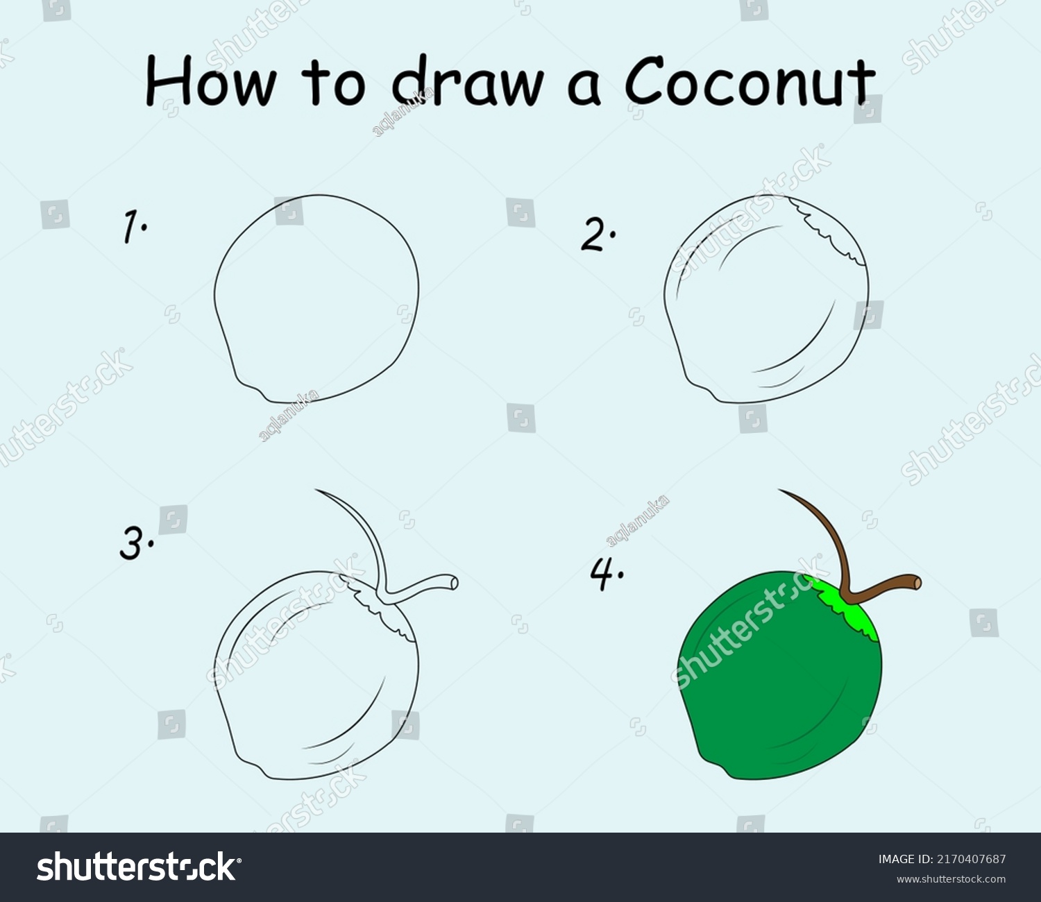 Step By Step Draw Coconut Drawing Stock Vector (Royalty Free ...