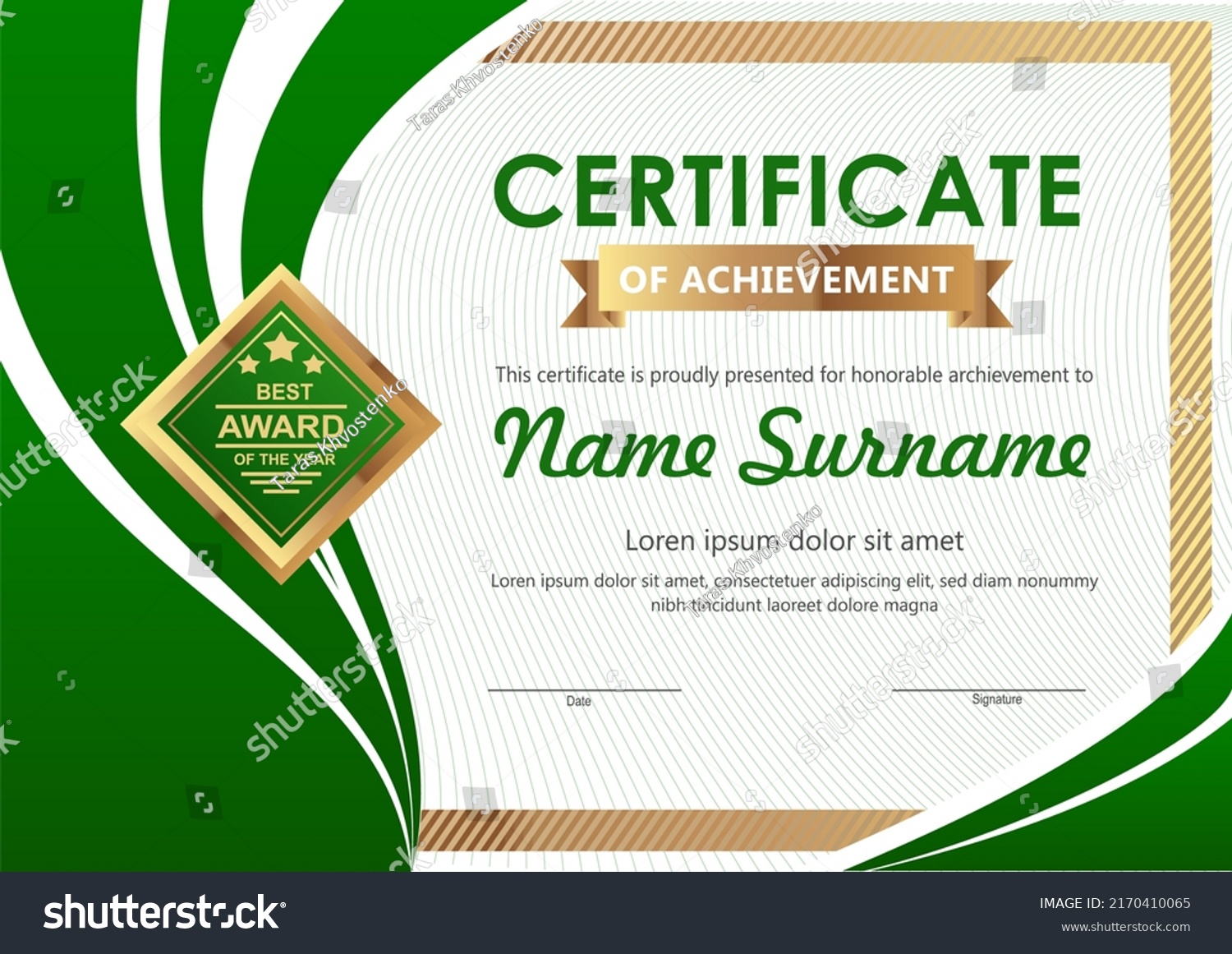 Vector Green Gold Certificate Template Stock Vector (Royalty Free ...