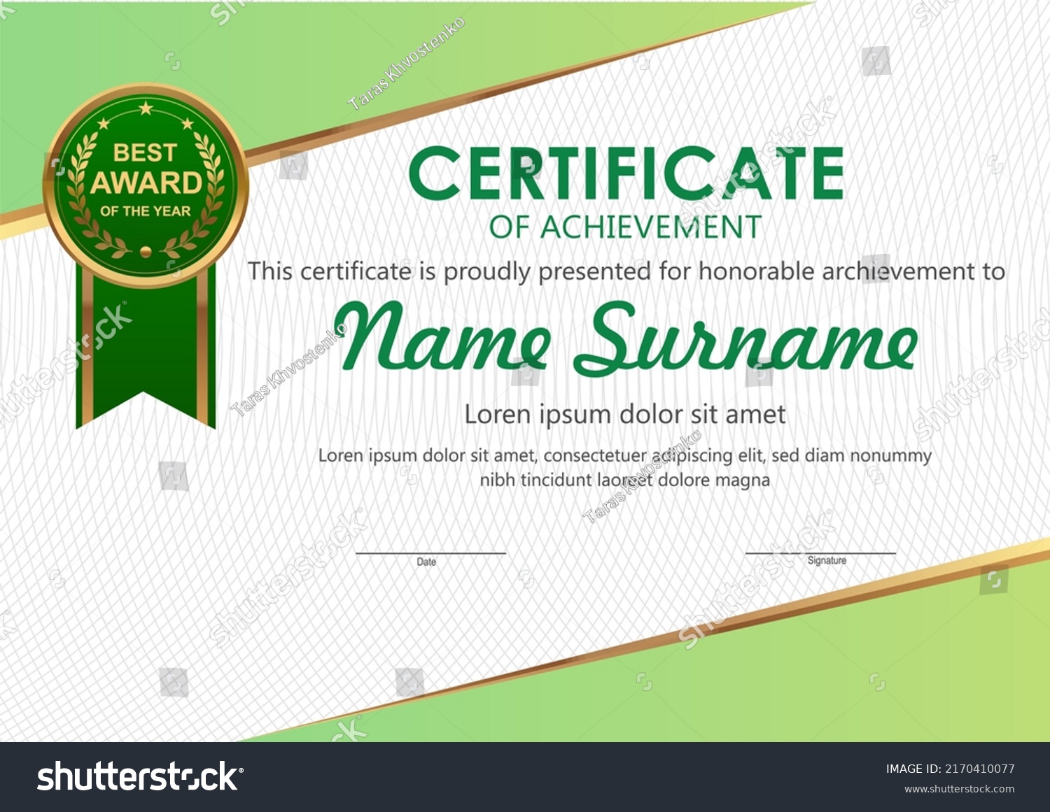 Vector Green Gold Certificate Template Stock Vector (Royalty Free ...