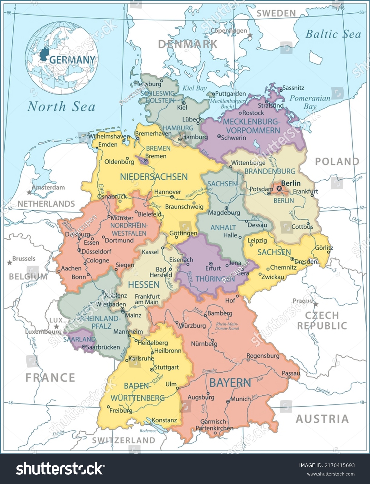 Map Germany Highly Detailed Vector Illustration Stock Vector (Royalty ...