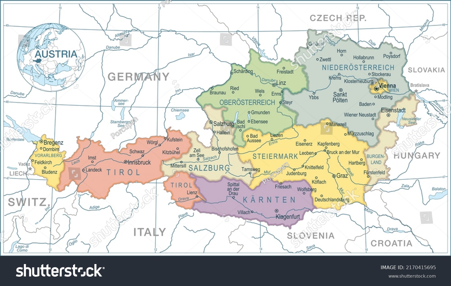 Map Austria Highly Detailed Vector Illustration Stock Vector (Royalty ...