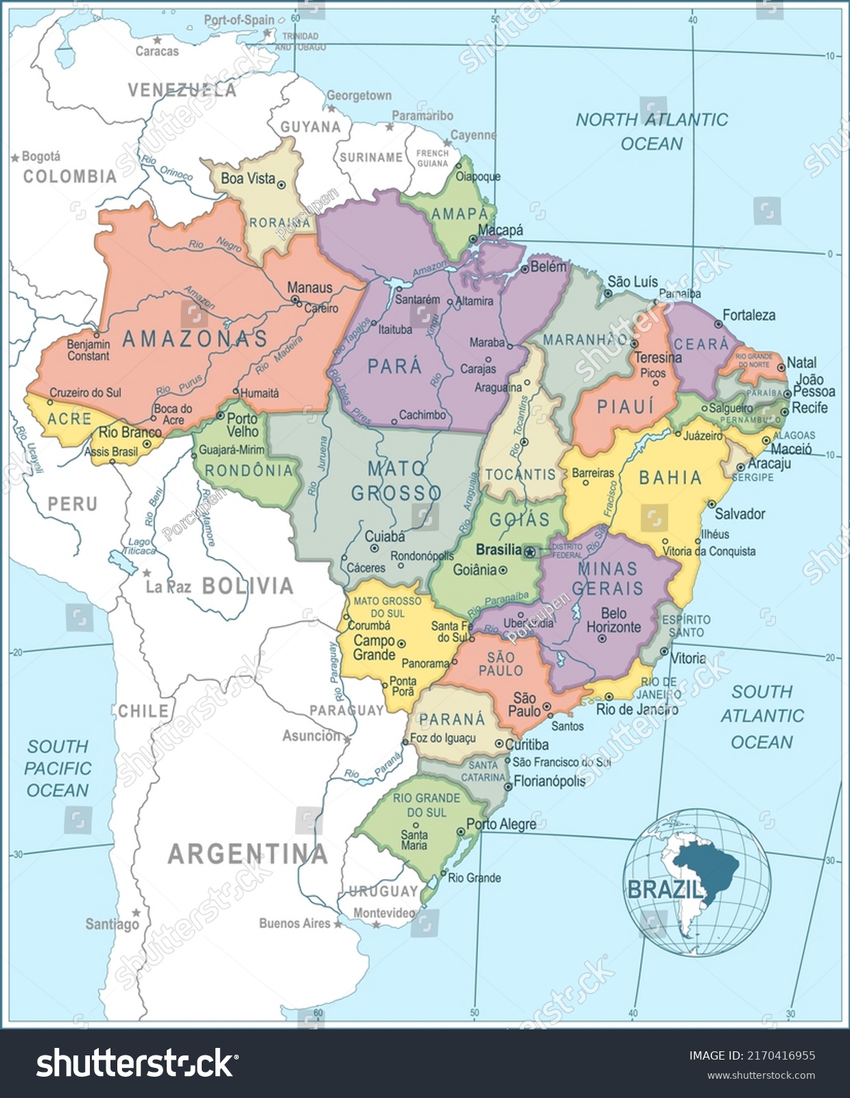 Map Brazil Highly Detailed Vector Illustration Stock Vector Royalty Free Shutterstock