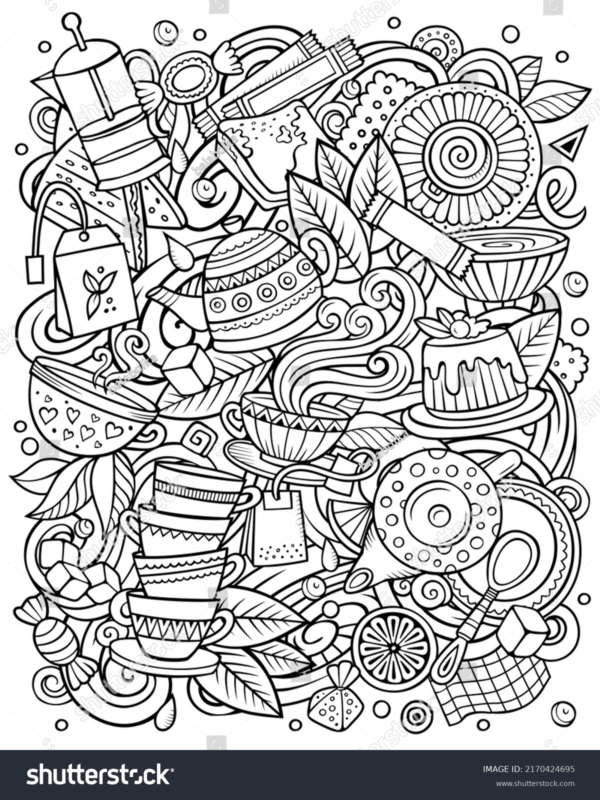 Cartoon Raster Doodles Tea Illustration Sketchy Stock Illustration 