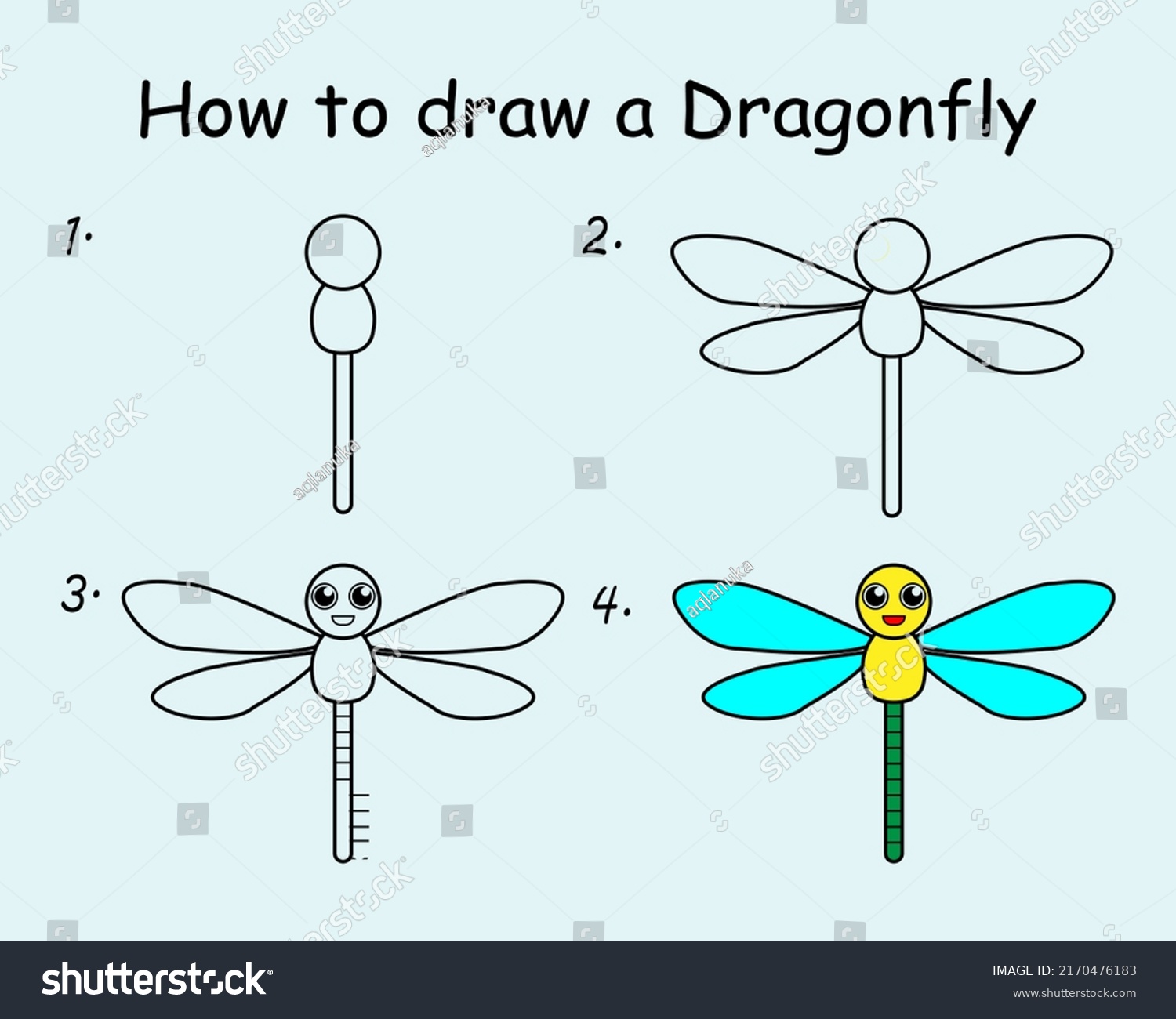 Step By Step Draw Dragonfly Drawing Stock Vector (Royalty Free ...