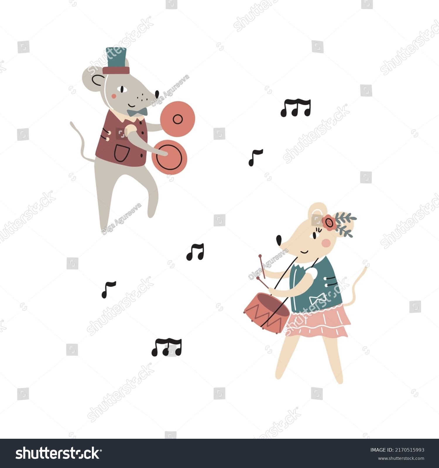 Cute Circus Mice Playing Musical Instruments Stock Vector (Royalty Free ...