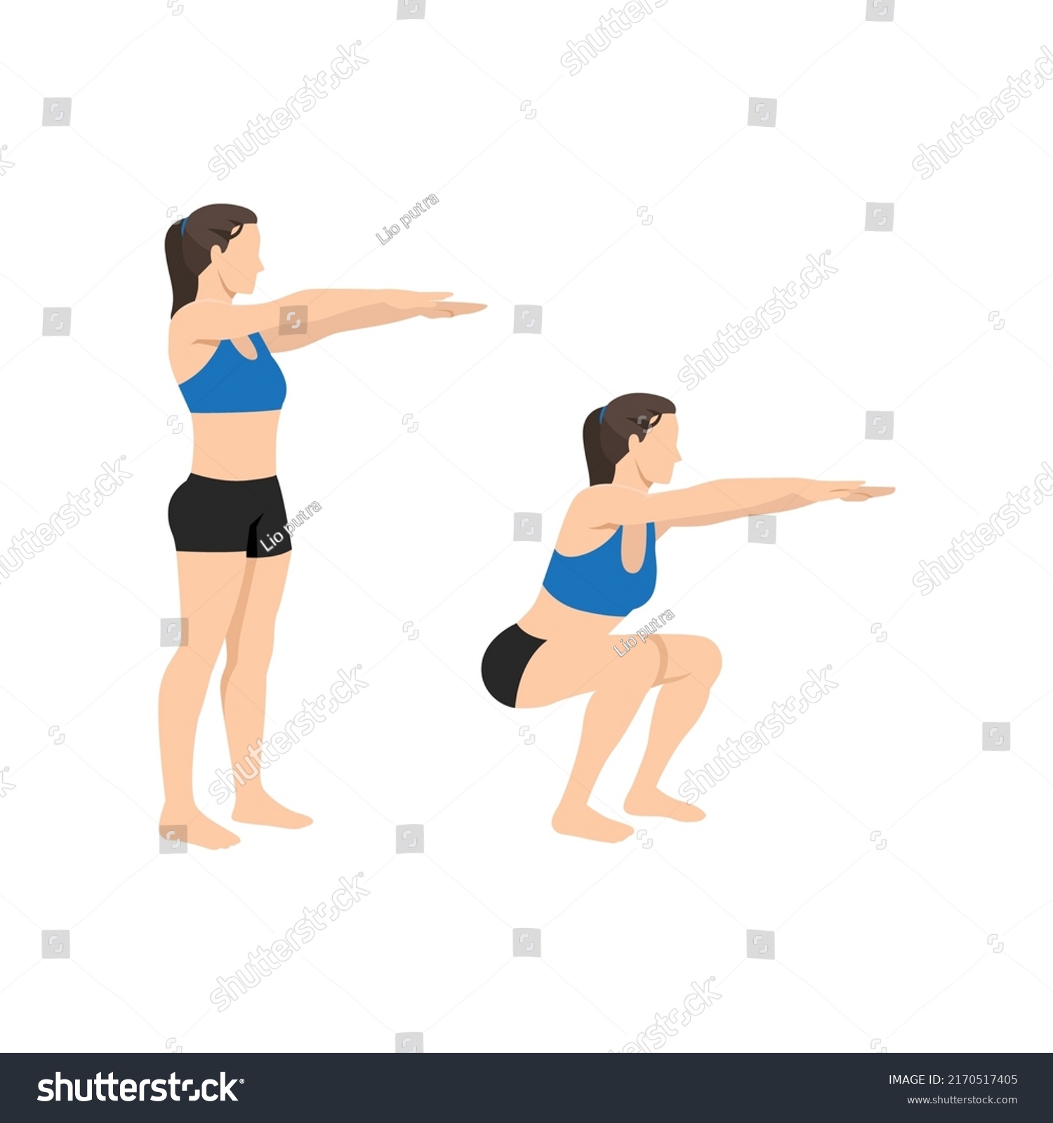 Woman Doing Bodyweight Squat Exercise Flat Stock Vector (Royalty Free ...