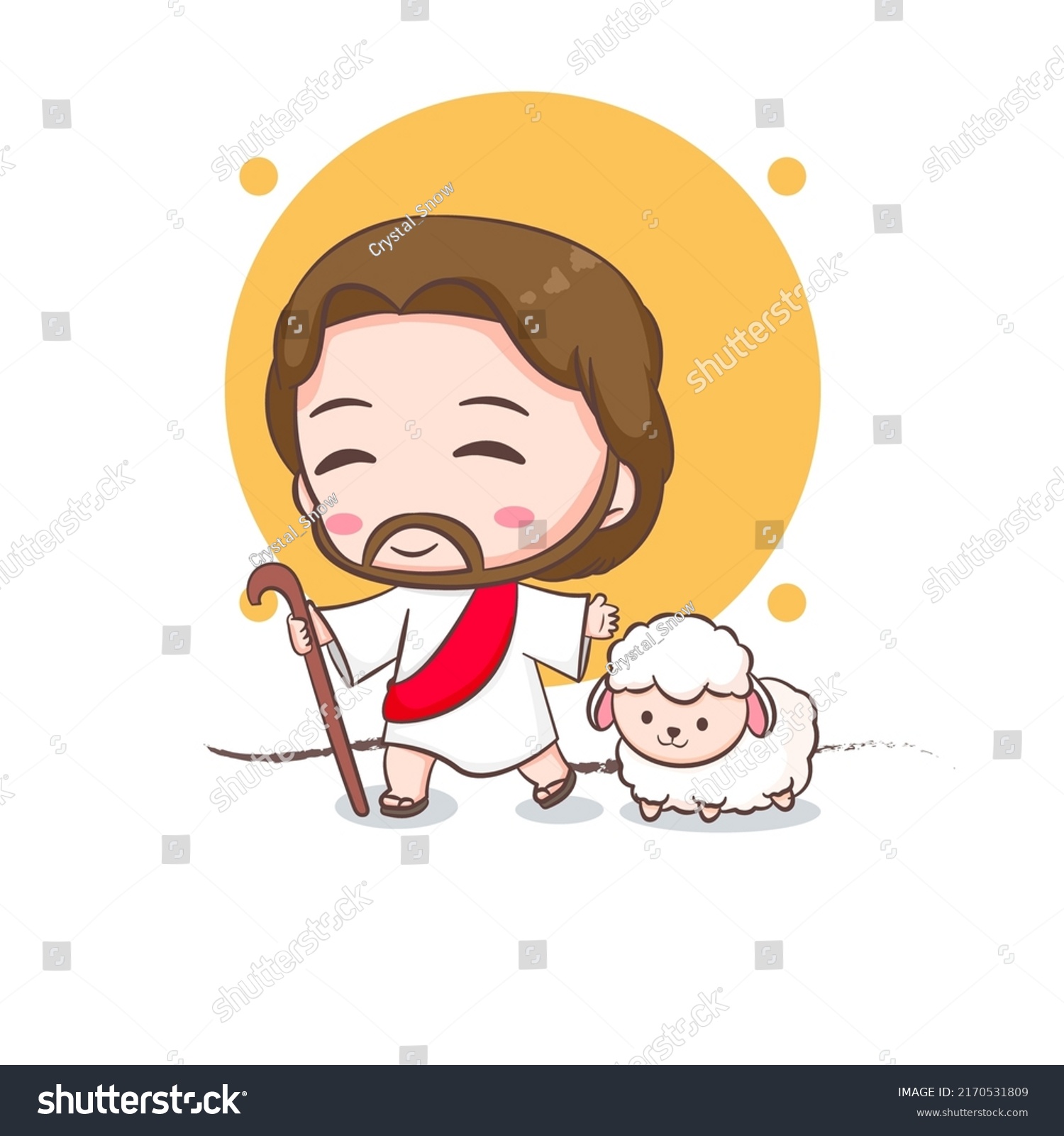 Cute Jesus Sheep Chibi Cartoon Character Stock Vector (Royalty Free ...