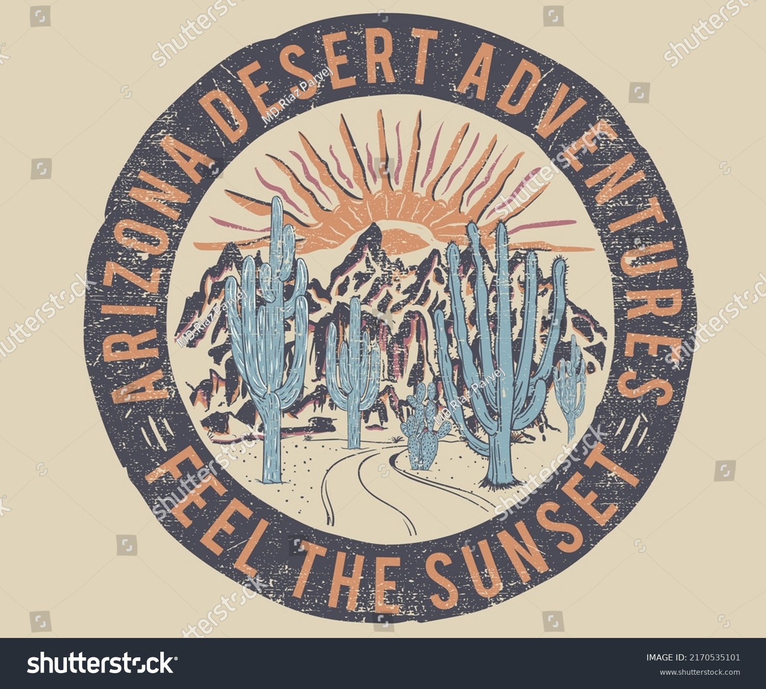 Arizona Adventure Slogan Desert View Print Stock Vector (Royalty Free ...