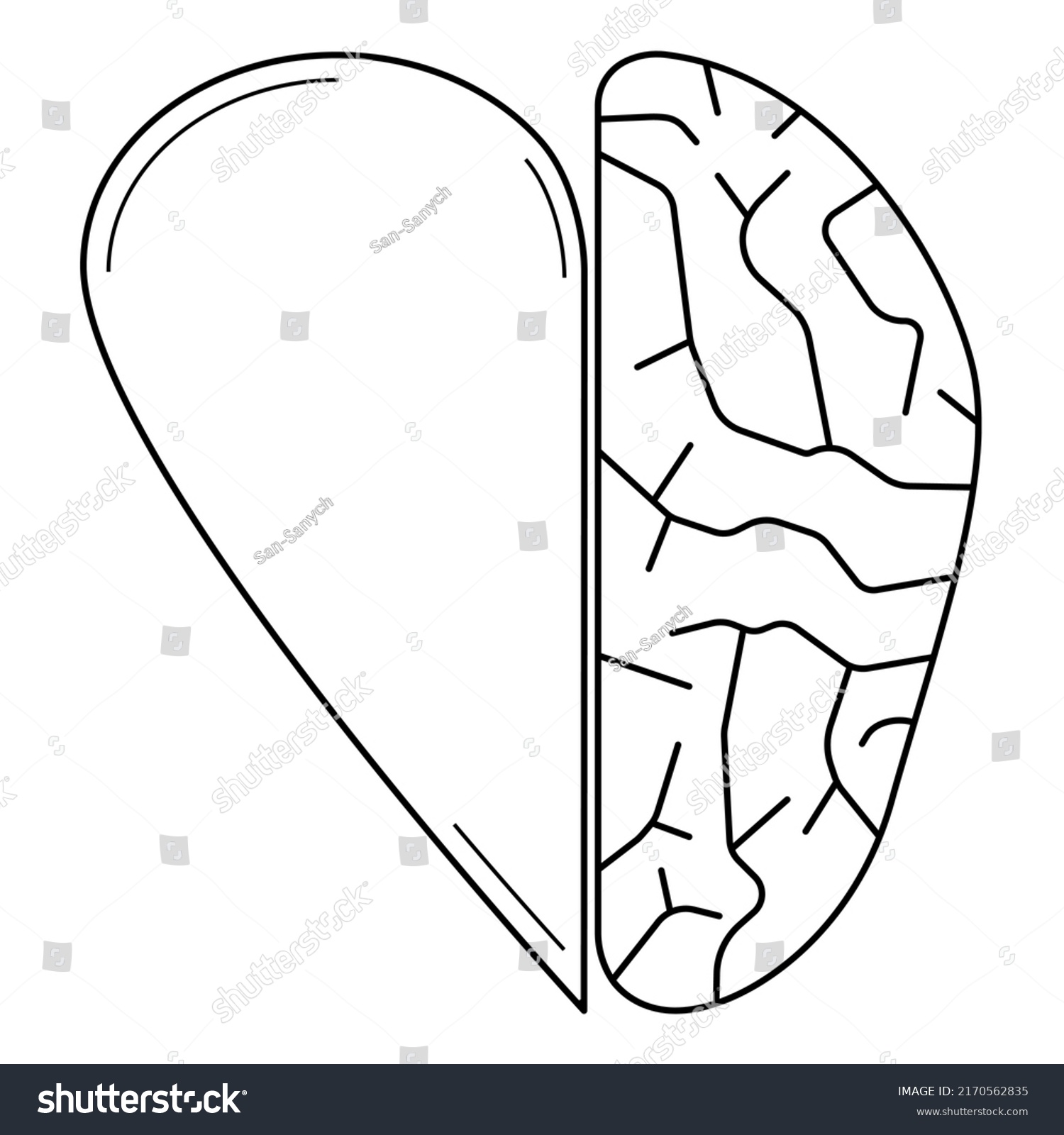 Hand Drawn Half Heart Half Brain Stock Vector Royalty Free 2170562835