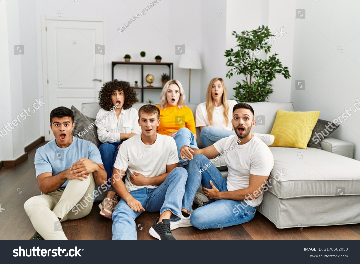 Group People Sitting On Sofa Floor Stock Photo 2170582053 | Shutterstock