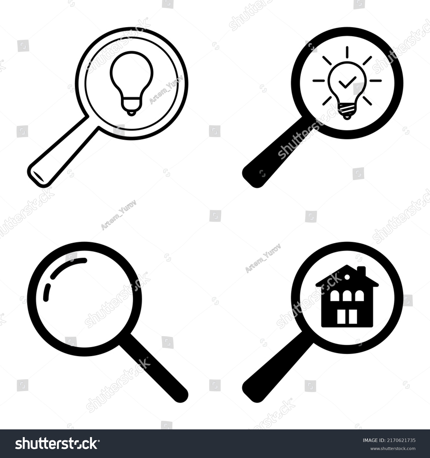 Magnifiers Flat Icon Set Isolated On Stock Vector (Royalty Free ...