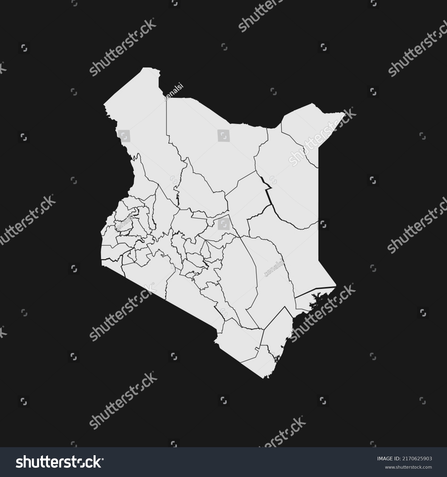 Kenya Soft White Map Black Detail Stock Vector (Royalty Free ...